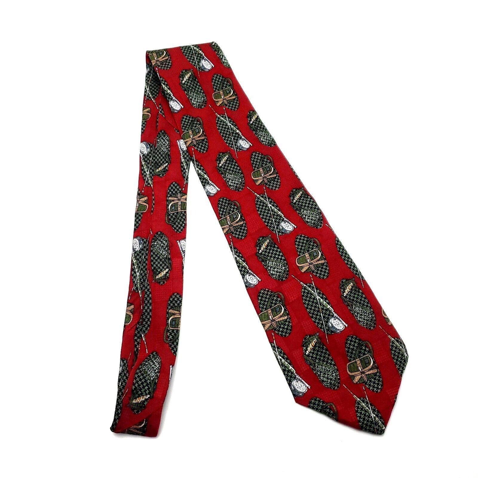 Vintage Repp Ltd Silk Tie Red Print Fishing Long Wide Size ONE SIZE - 6 Thumbnail