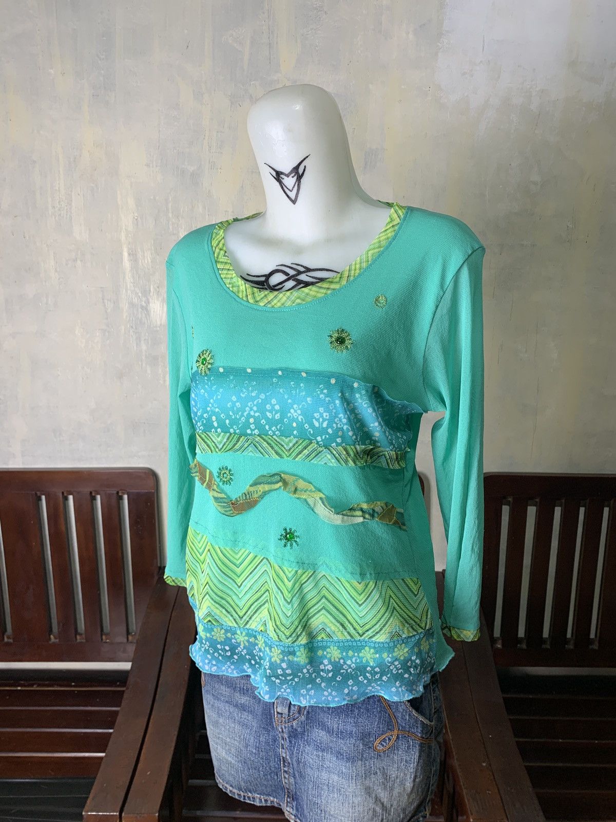 Other Ottimo Braccio Italy Psychedelic Sequin Flower Mesh Top Size L / US 10 / IT 46 - 2 Thumbnail