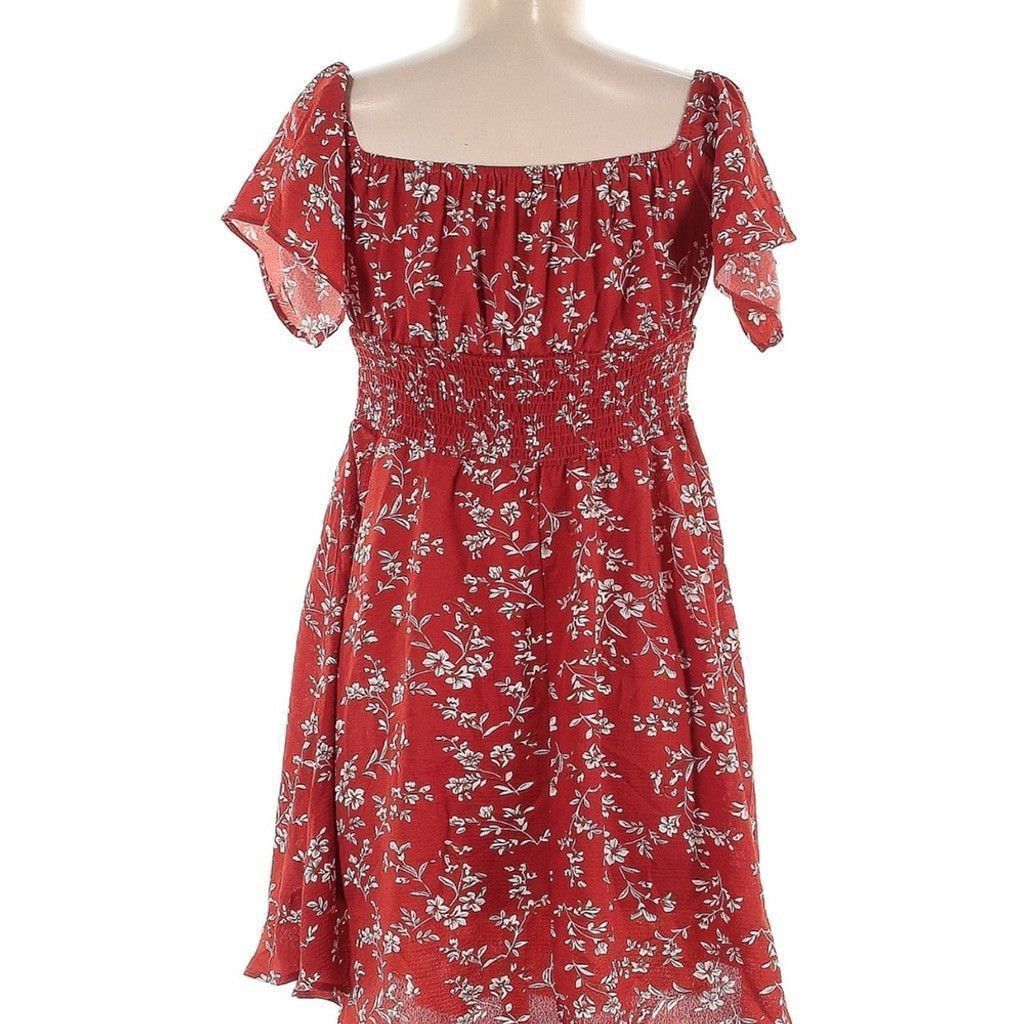The Unbranded Brand Red and White Off-Shoulder Flutter Sleeve Strapless Dress Size L / US 10 / IT 46 - 8 Thumbnail