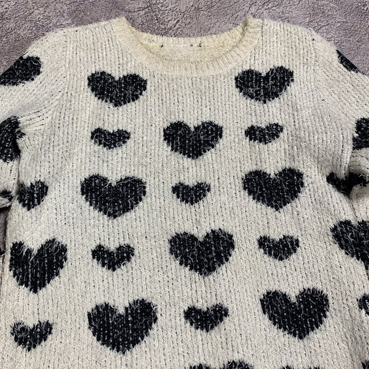 Vintage Vintage 90s Heart Knit Sweater Oversized Y2K Grunge Faded M Size M / US 6-8 / IT 42-44 - 4 Thumbnail
