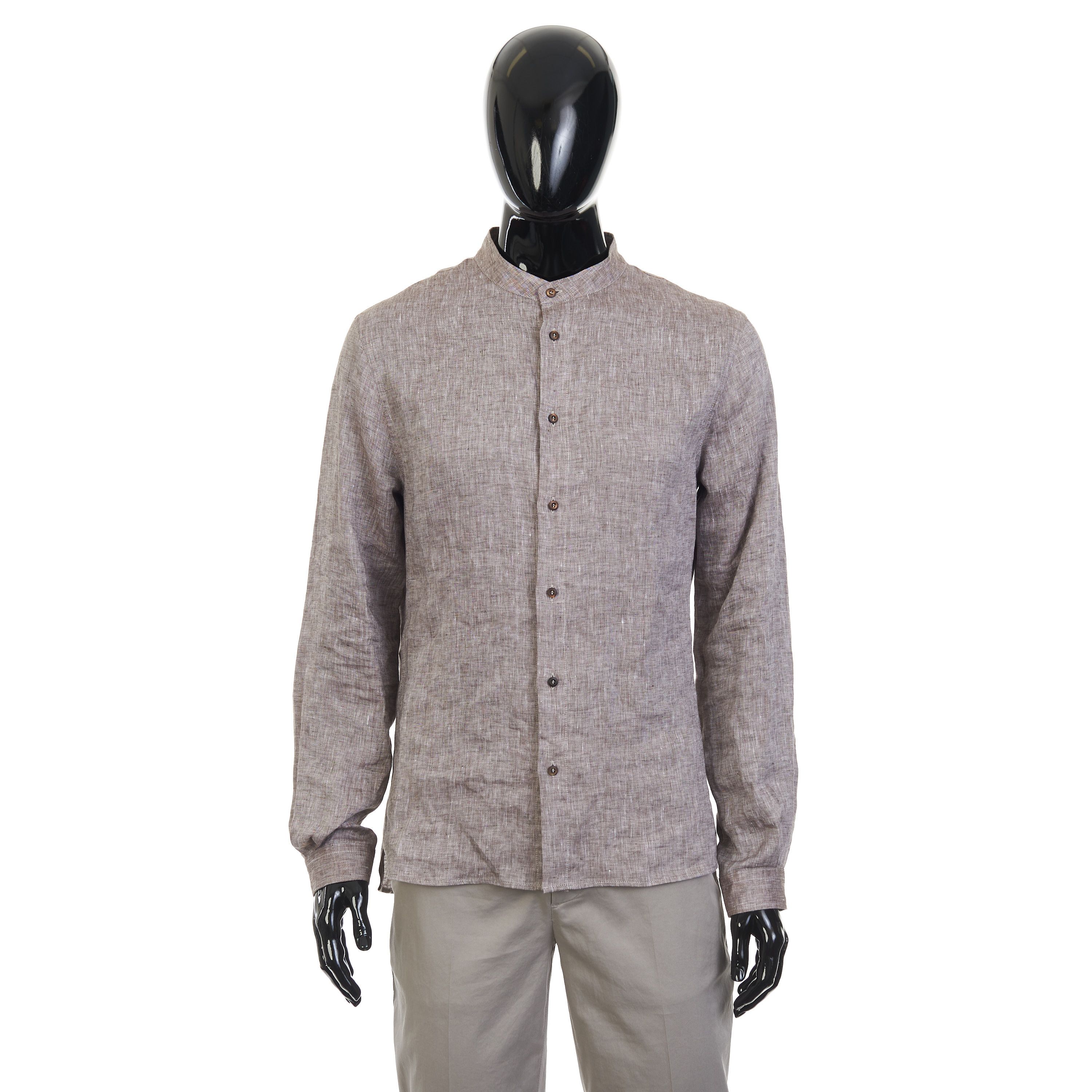 Brunello Cucinelli Brown Linen Shirt - Mandarin Collar, Easy Fit Size US S / EU 44-46 / 1 - 1 Thumbnail