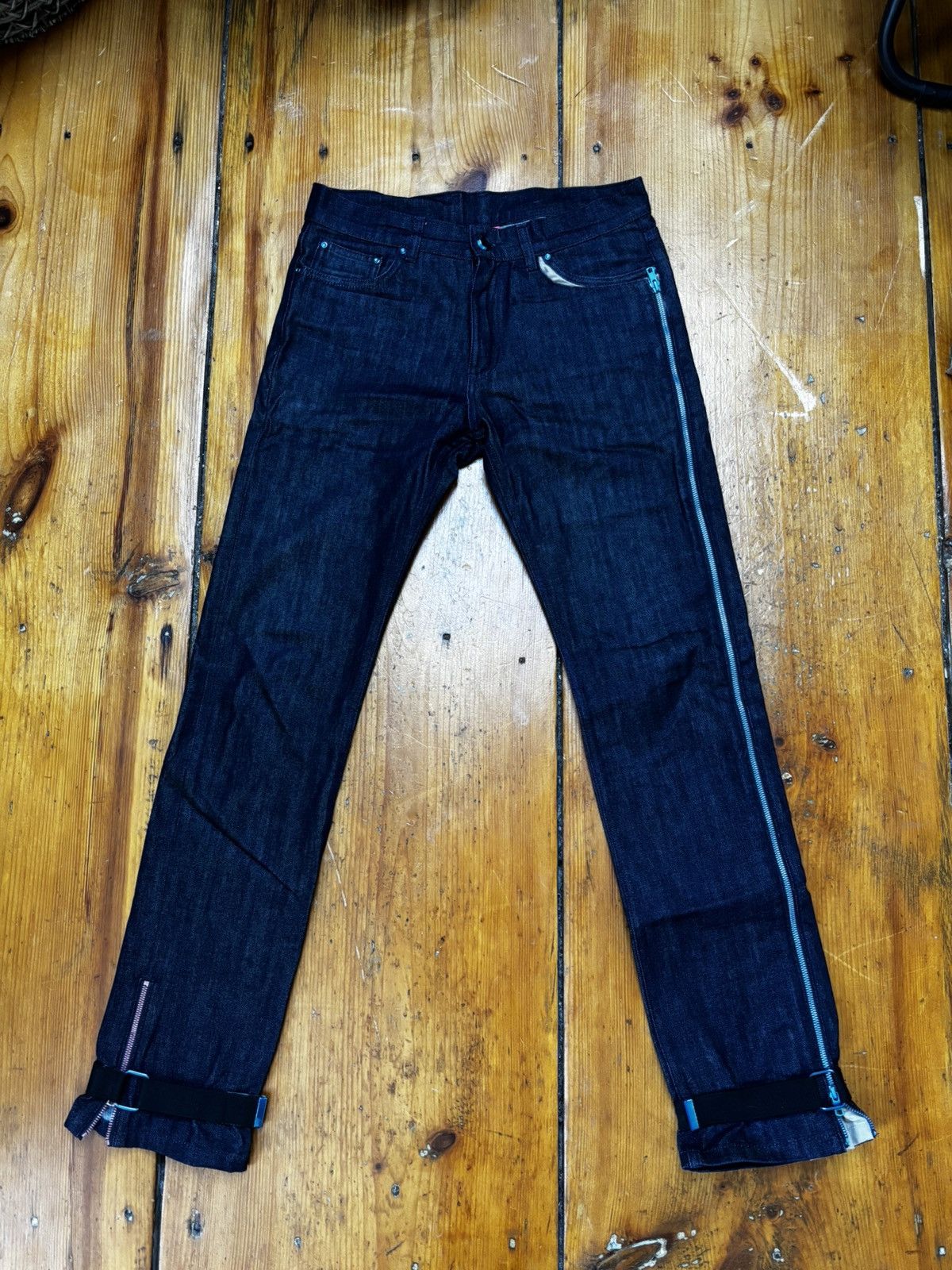 Drain Gang × Sad Boys House of OD zipper strap indigo denim jeans bladee drain Size US 32 / EU 48 - 1 Thumbnail