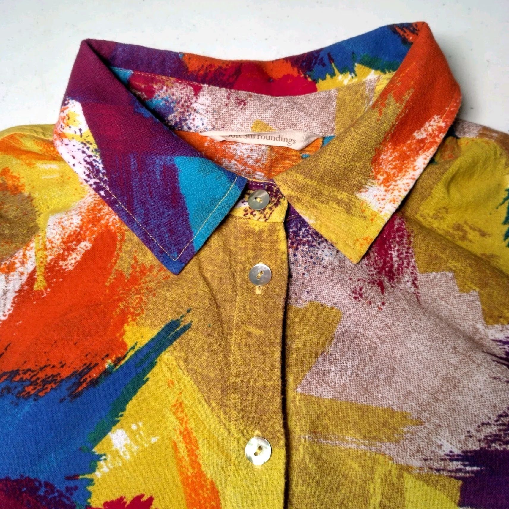 Soft Surroundings SOFT SURROUNDINGS Blouse Shirt Women Medium Multicolor Splash Long Sleeve Button Casual Boho Size M / US 6-8 / IT 42-44 - 6 Thumbnail