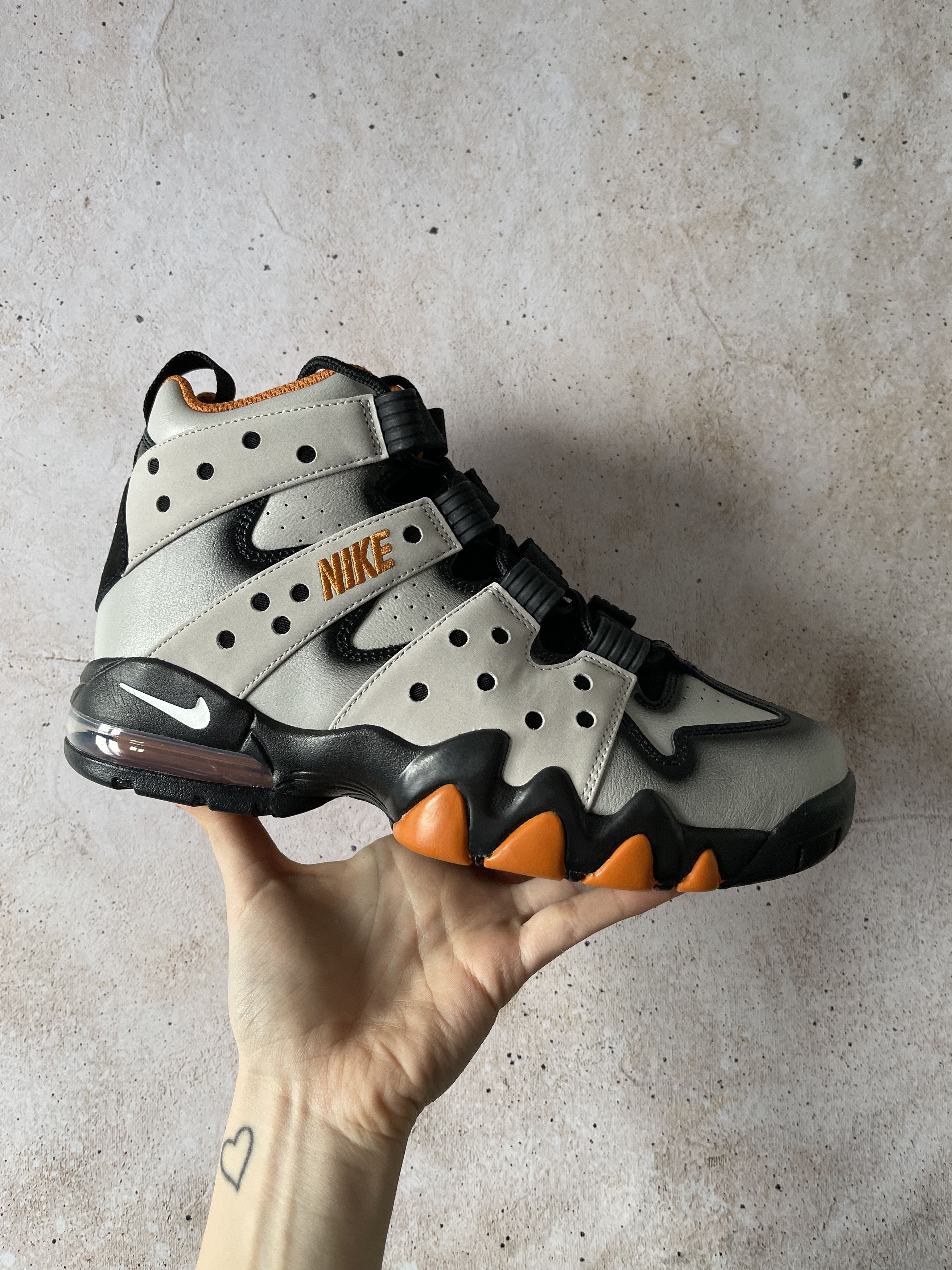 image of Nike Air Max 2 Cb '94 Airbrushed Light Iron Ore Shoes in Light Iron Ore/Monarch/Black (Size 8)