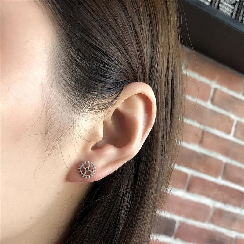 Jewelry Tiny Gear Stud Earrings 925 Sterling Silver Ear Jewelry Gift Size ONE SIZE - 2 Thumbnail