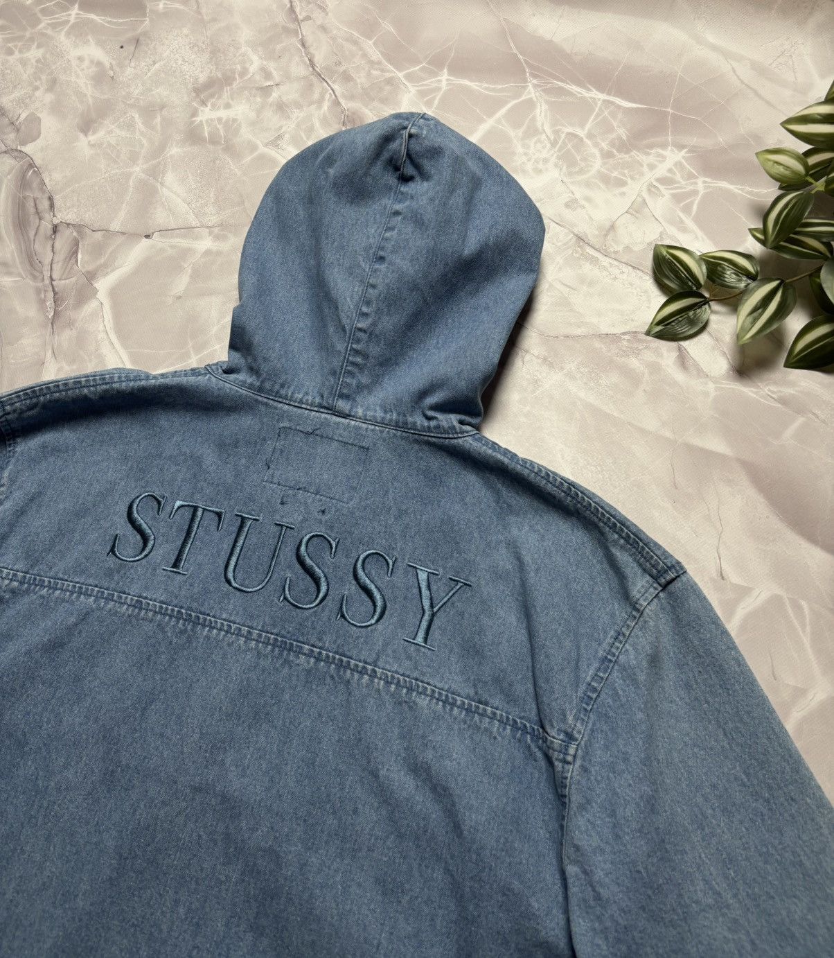 Stussy Stussy RARE Denim Hoodie Jacket Half Zip Mens Size XL Size US XL / EU 56 / 4 - 7 Thumbnail