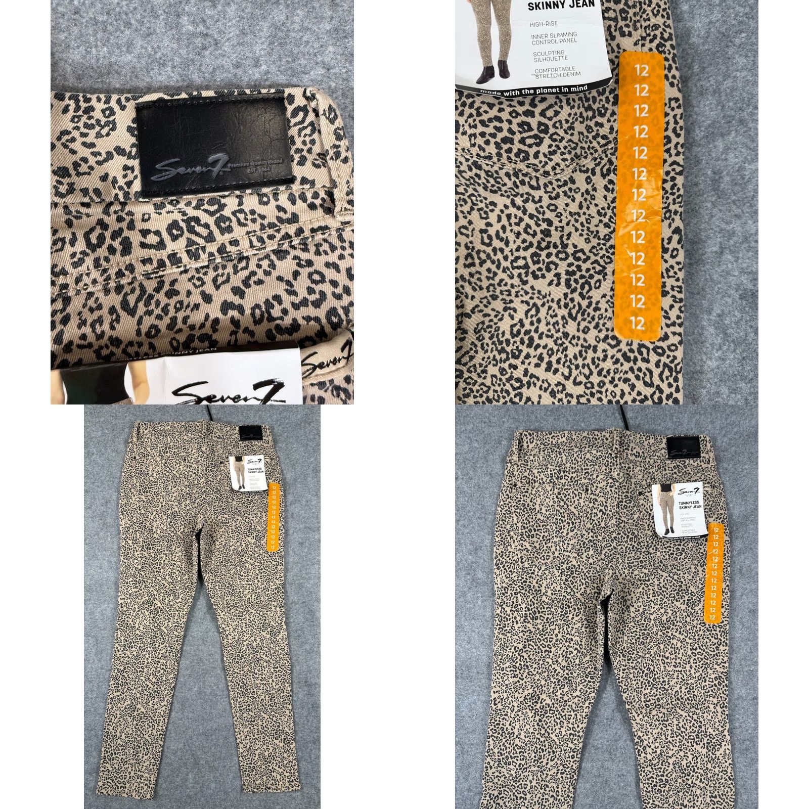 Vintage VINTAGE Seven7 Tummyless Skinny Jeans Womens 12 Beige Leopard Print High Rise Denim NWT Size 34" / US 12 / IT 48 - 8 Thumbnail
