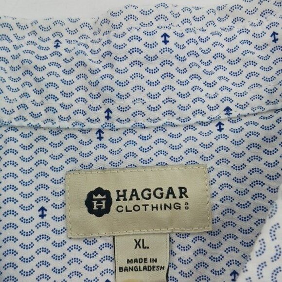 Haggar Haggar Button Down Shirt White Blue Nautical Short Sleeve XL Size US XL / EU 56 / 4 - 4 Thumbnail