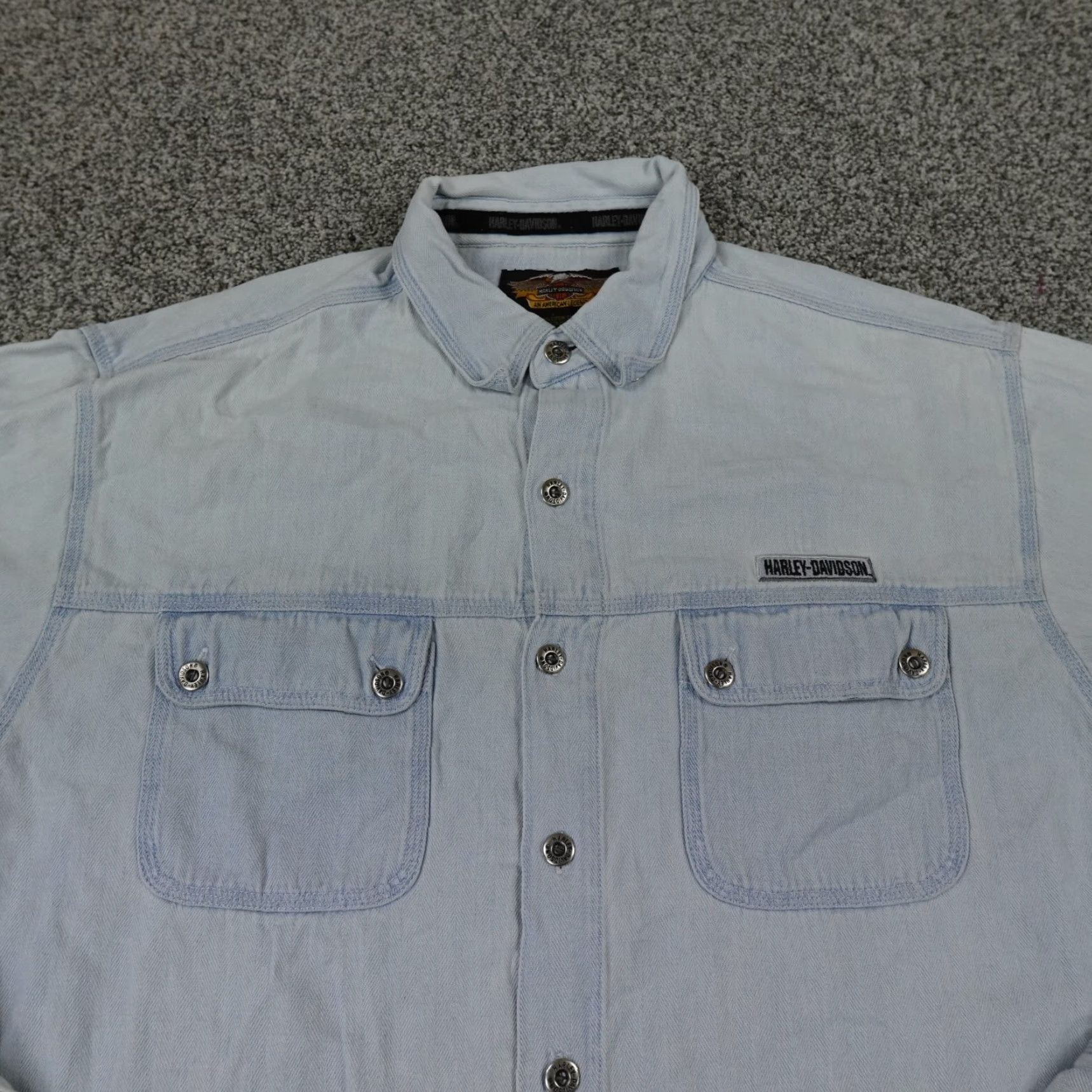 Harley Davidson Harley-Davidson Shirt Mens L Blue Denim Chambray Motorcycle Biker Shacket Shirt Mens Large Denim Chambray Harley-Davidson Size US L / EU 52-54 / 3 - 5 Thumbnail