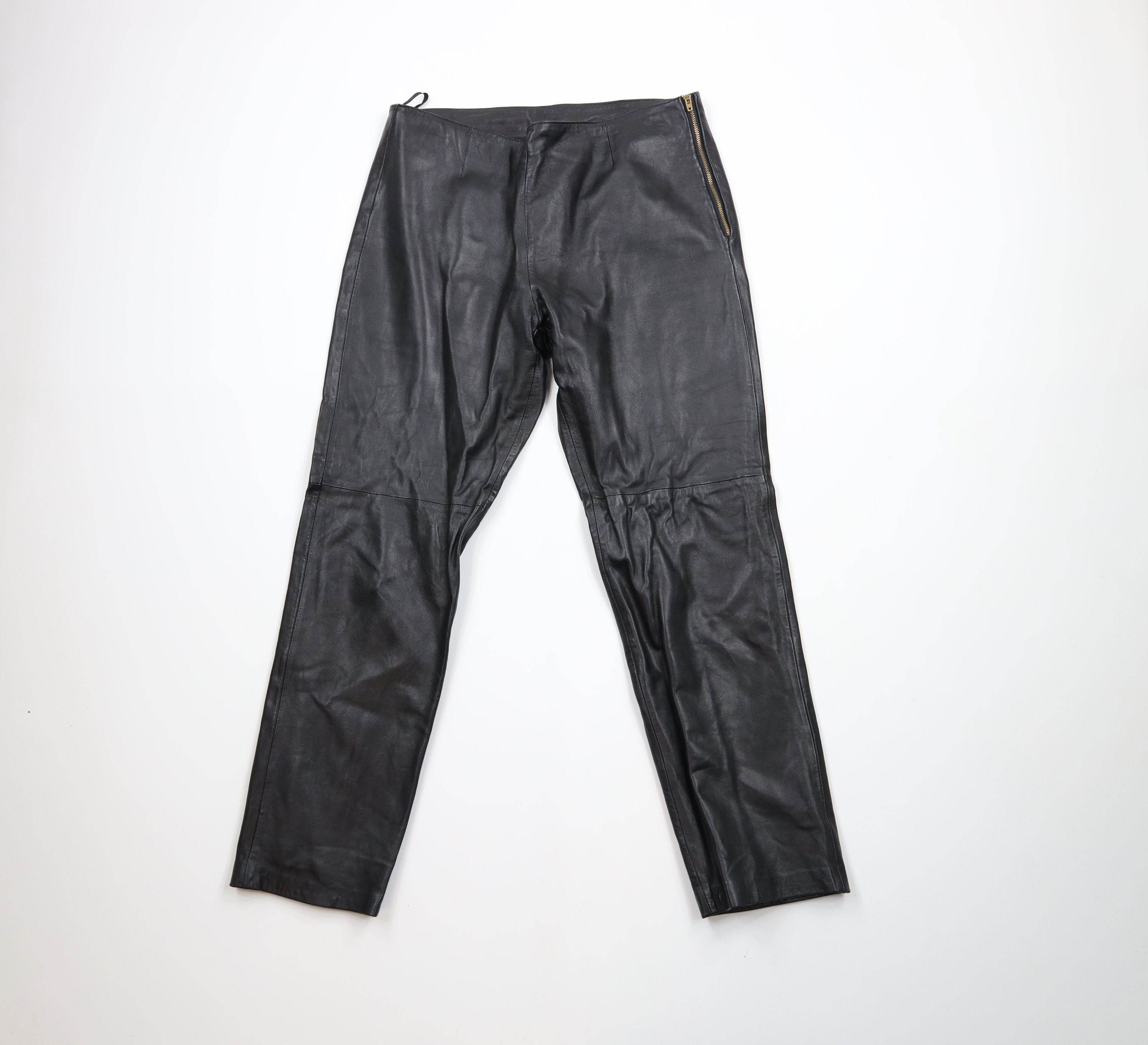 Vintage Vintage 90s Streetwear Faded Leather Motorcycle Pants Black Size 36" / US 14 / IT 50 - 1 Thumbnail