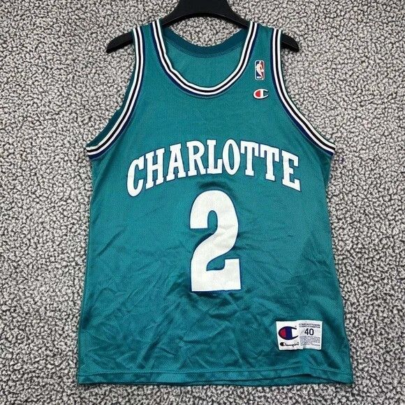 Champion × Vintage Larry Johnson #2 Charlotte Hornets Jersey Shirt Men 40 Teal Size US XXS / EU 40 - 1 Thumbnail