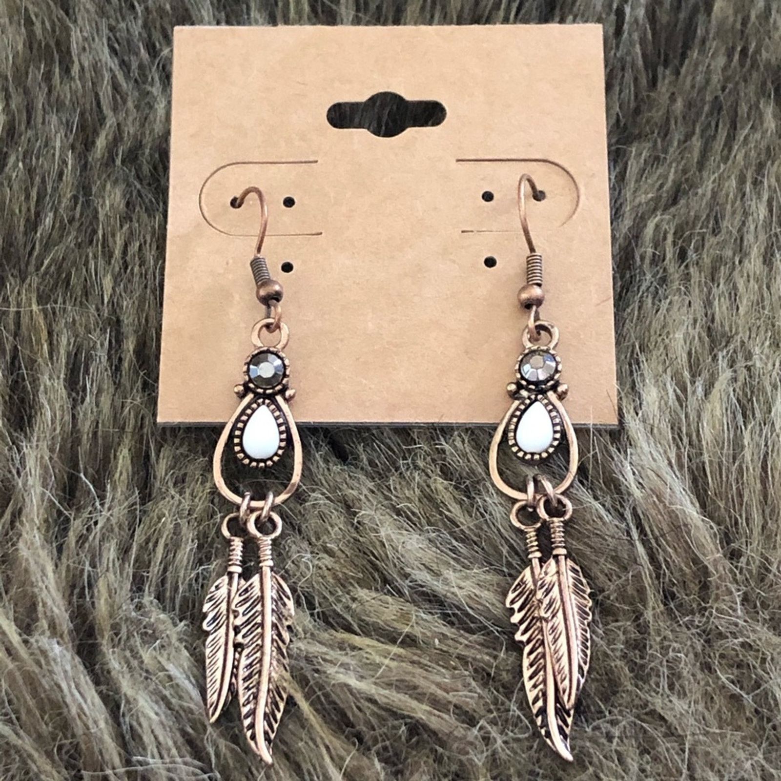 Vintage Vintage copper feather stone dangle earrings Size ONE SIZE - 2 Thumbnail