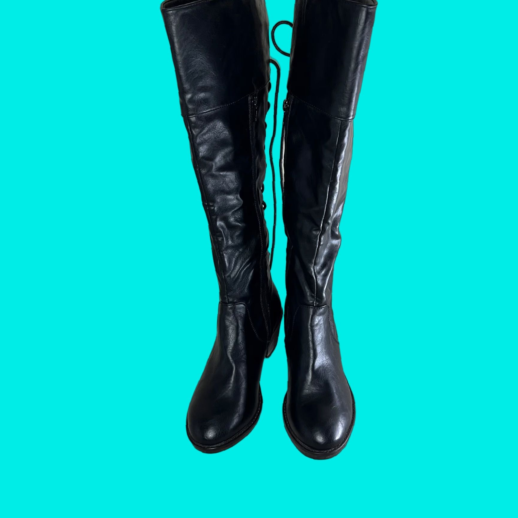 Mata Womens Riding Boots Black Knee High Size 7.5 Lace Up Side Zip Boots