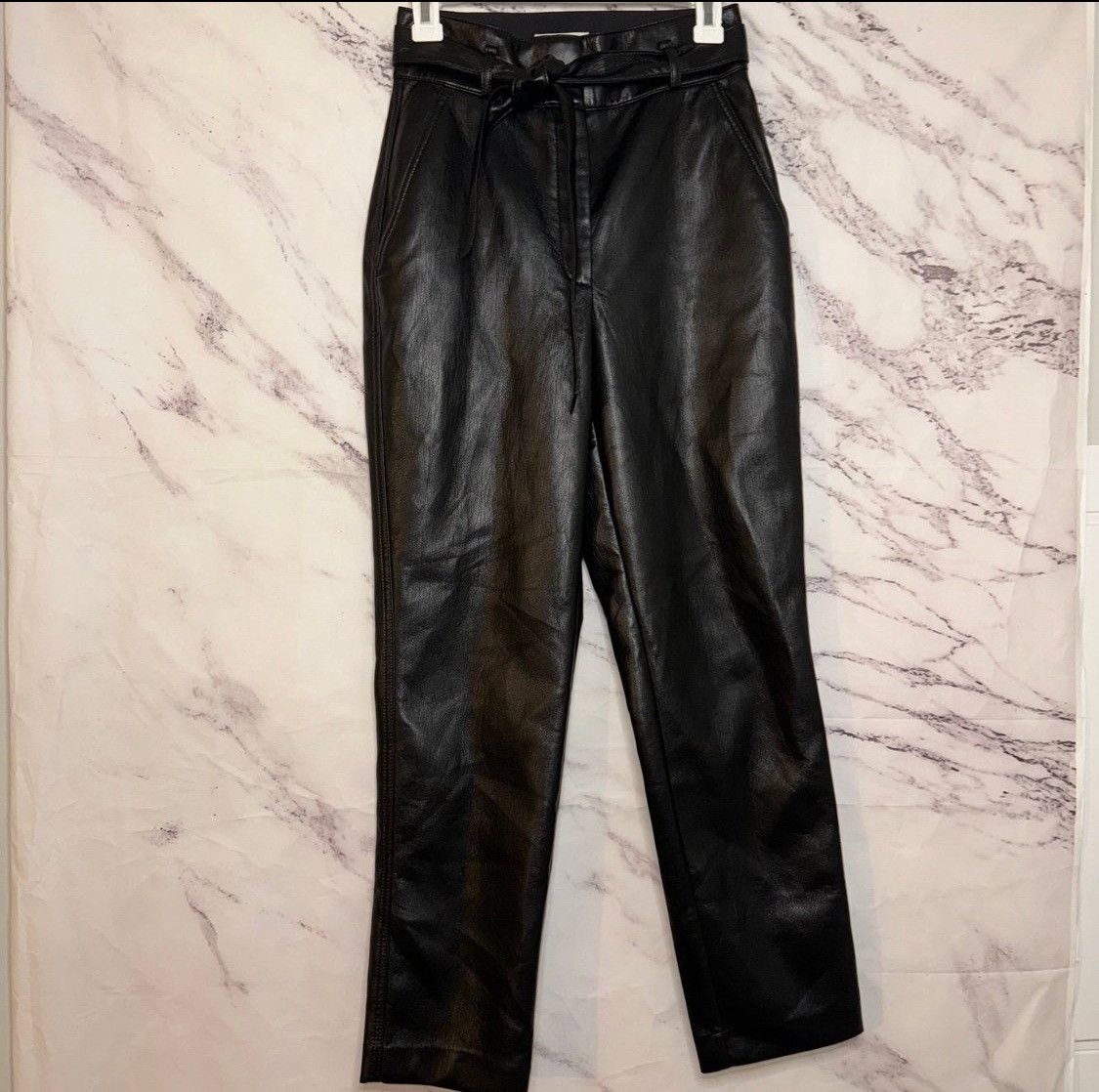 Aritzia Aritzia Babaton Belted Vegan Leather Pants Size 26" / US 2 / IT 38 - 1 Thumbnail