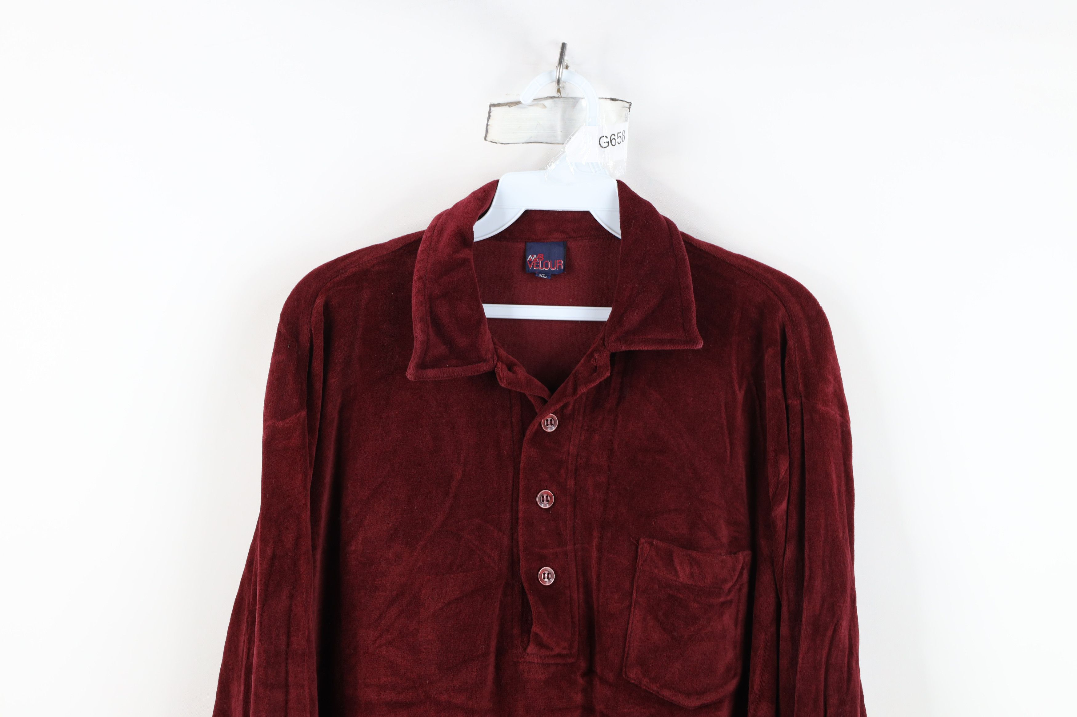 Vintage Vintage 70s Streetwear Velour Collared Long Sleeve Polo Red Size US XL / EU 56 / 4 - 2 Thumbnail
