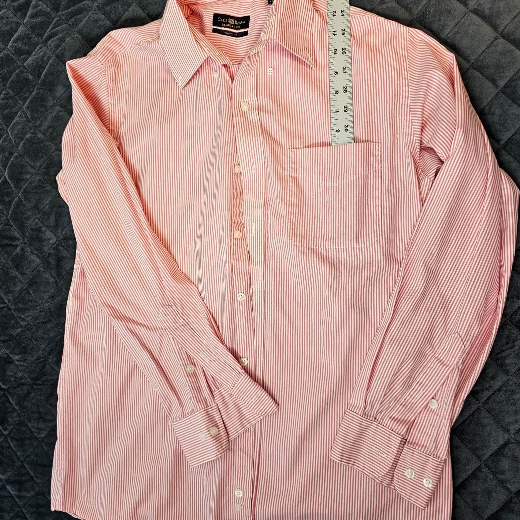 Club Room Club Room Mens Pink Stripe Cotton Long Sleeve Dress Shirt Size 15 32/33 Pinpoint Size 40R - 4 Thumbnail