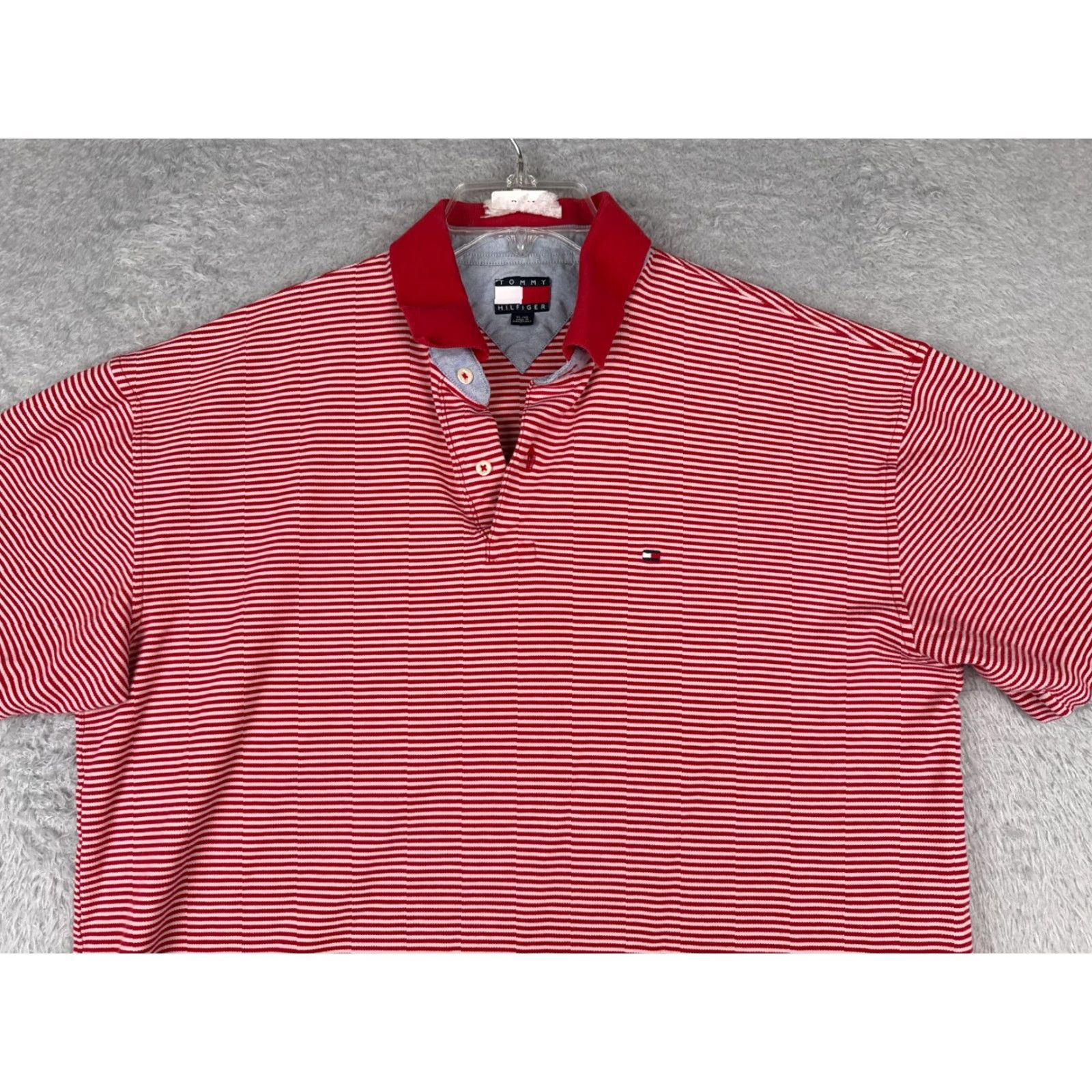 Tommy Hilfiger Tommy Hilfiger Polo Shirt Men XL Red Stripe 100% Cotton Knit Slim Short Sleeve Button Embroidered Logo Classic Golf Rugby Shirt Size US XL / EU 56 / 4 - 4 Thumbnail