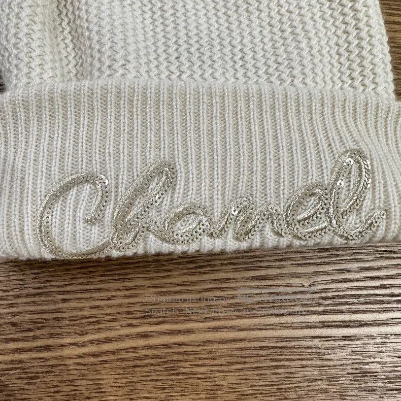 Chanel Chanel Slogan embroidery sequin cashmere fleece hat Size ONE SIZE - 6 Thumbnail