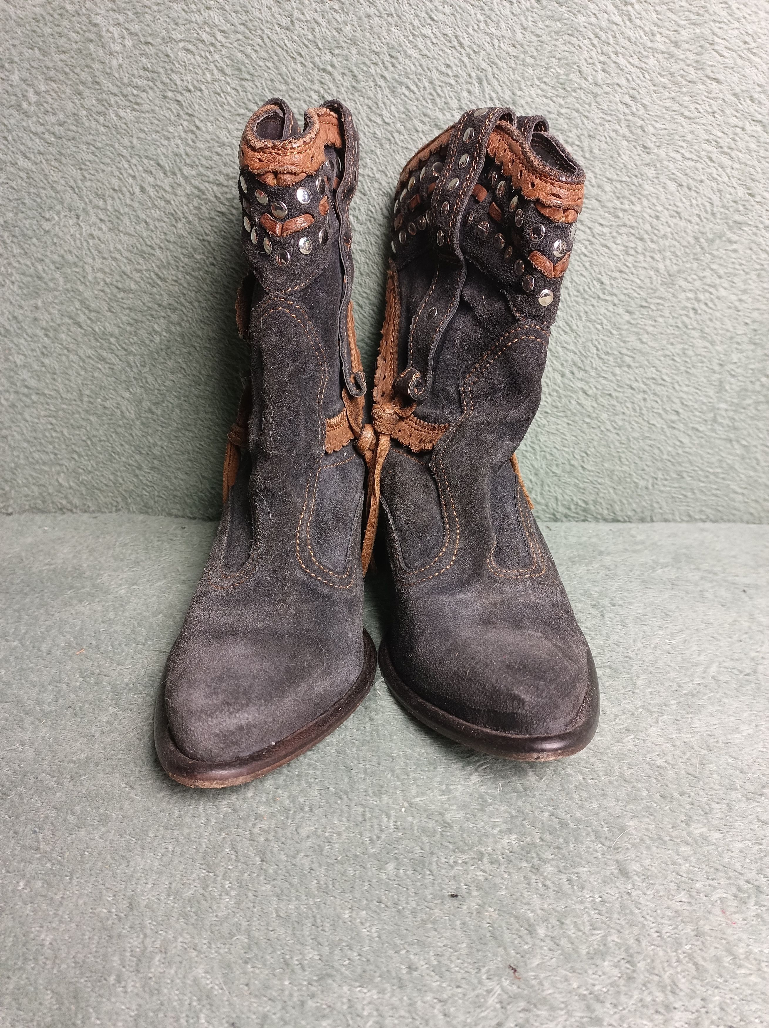 Cowboy Equipment × Handmade EL VAQUERO Leather Cowboy Ankle Boots EU 39 Size US 9 / IT 39 - 6 Thumbnail