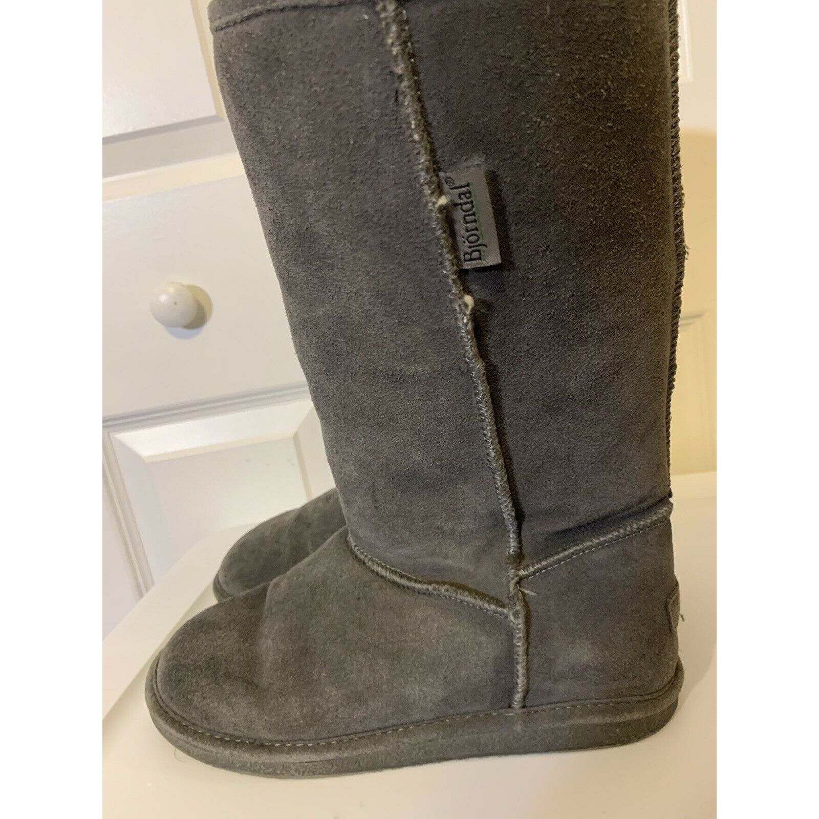 Other Bjorndal Zoe Mid Calf Boots Gray Leather Sheepskin Lined Pul Size US 8 / IT 38 - 4 Thumbnail
