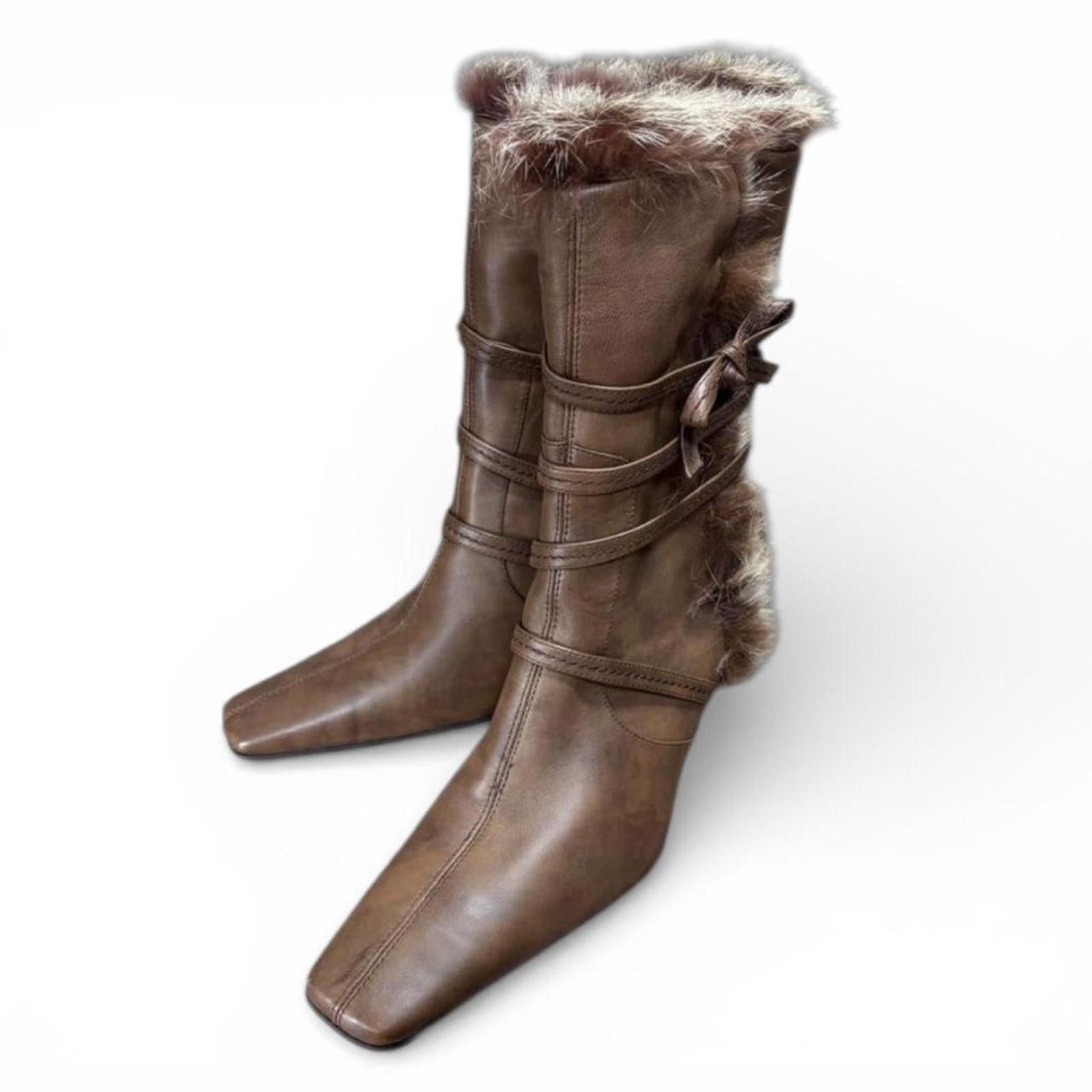 Ellesse Fur whimsy goth mid length 2000s style brown winter boots Size US 6.5 / IT 36.5 - 2 Thumbnail