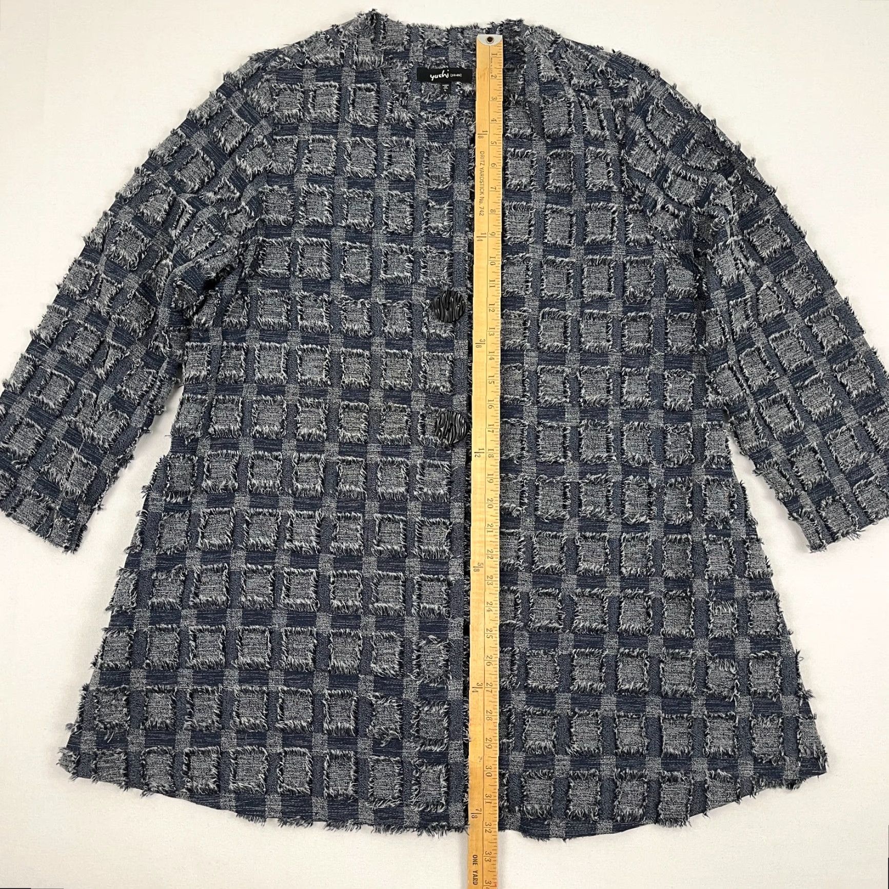 Vintage Yushi Jacket Womens Large Art to Wear Longline Lagenlook Textured Grid Button Jacket Size L / US 10 / IT 46 - 4 Thumbnail
