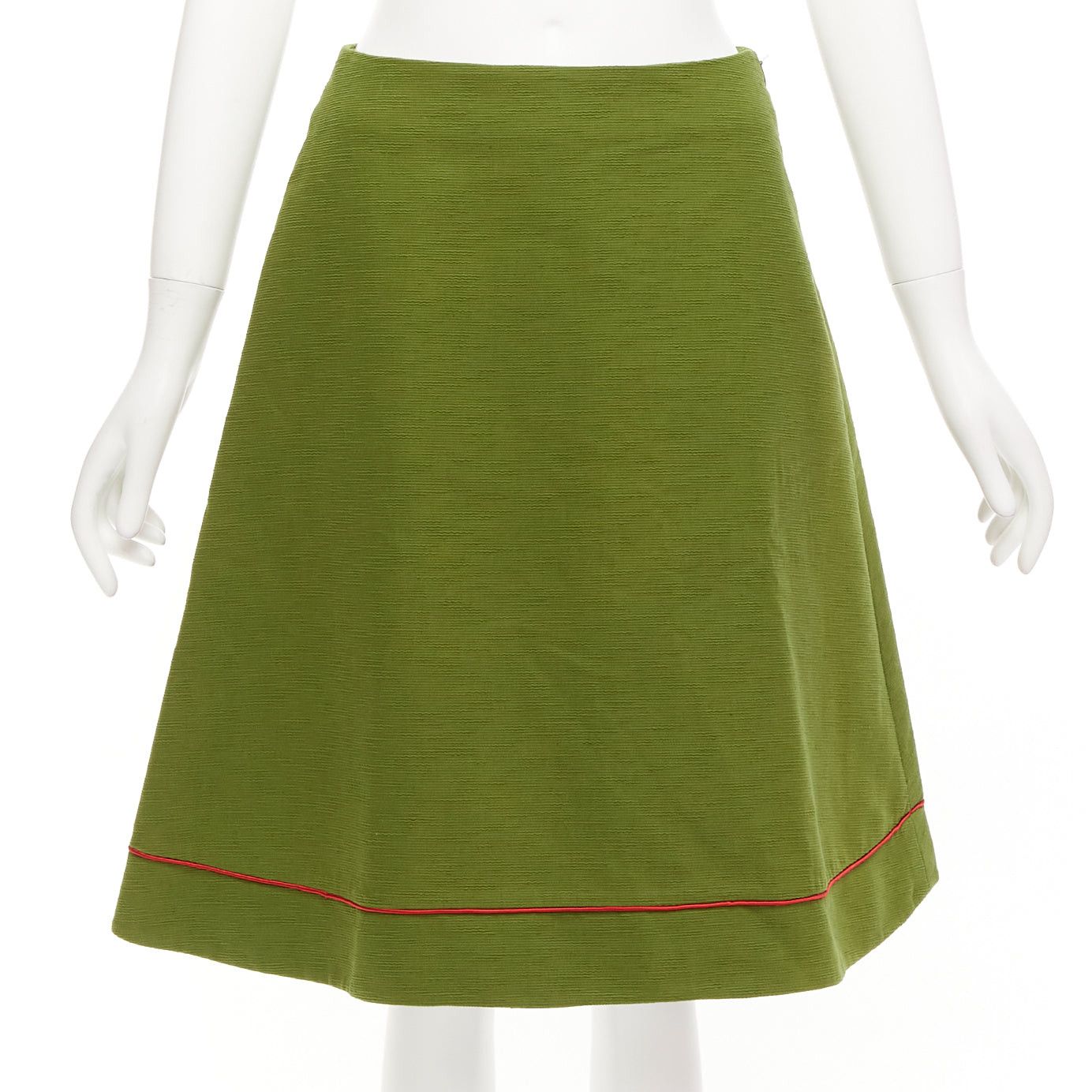 Dior rare CHRISTIAN DIOR John Galliano 1999 Communist green pique Aline skirt FR40 L Size 30" / US 8 / IT 44 - 1 Thumbnail