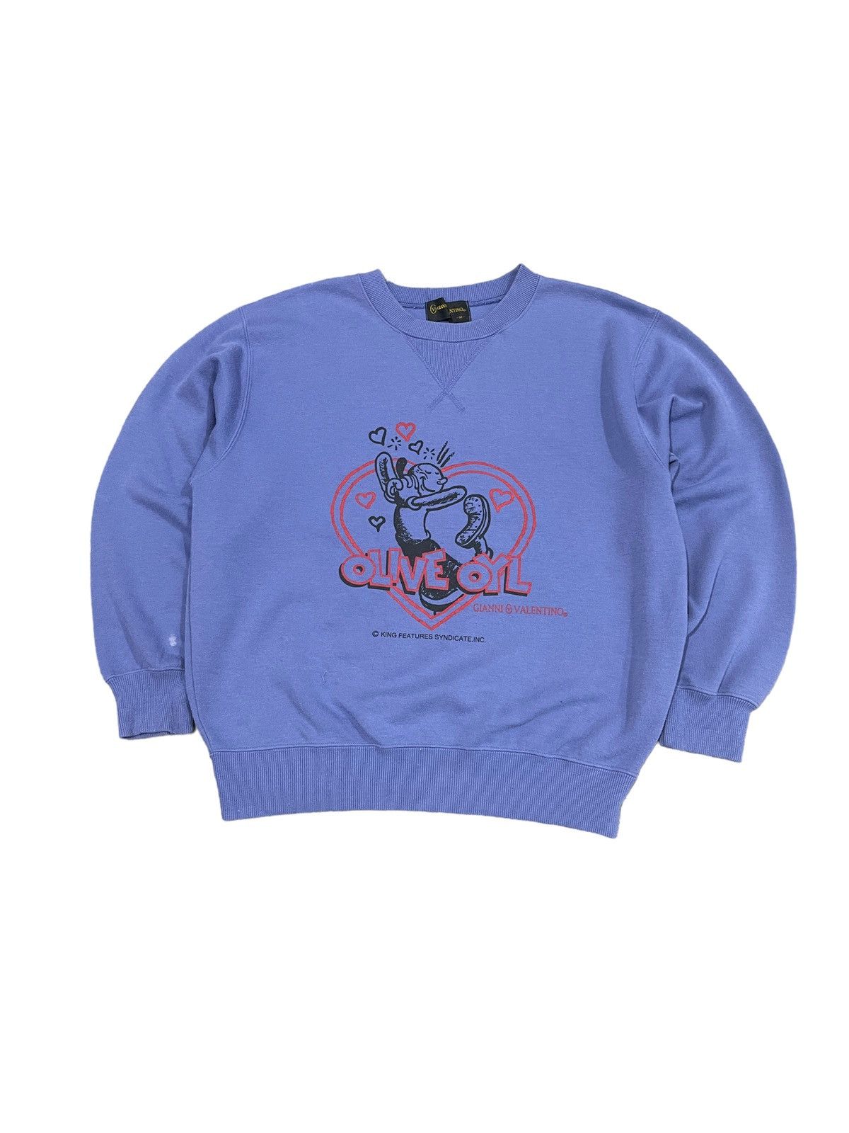 image of Italian Designers x Movie Vintage Gianni Valentino Olive Oyl Sweatshirt in Blue Flower (Size Small)