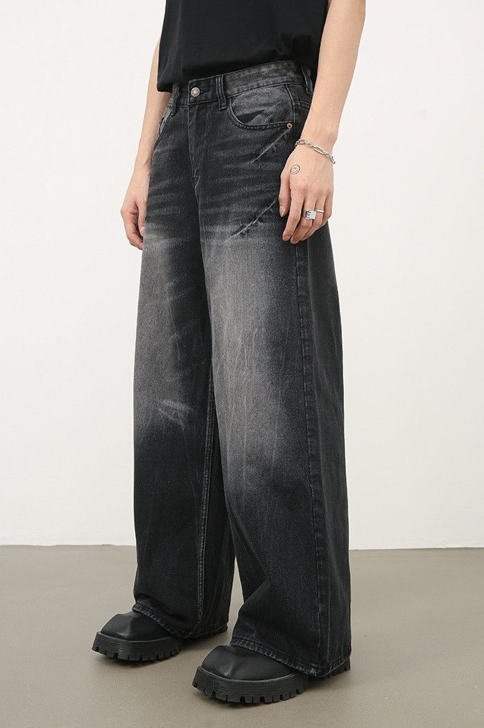 Designer × Japanese Brand Men's retro washed lightning pattern loose straight jeans Size US 32 / EU 48 - 3 Thumbnail