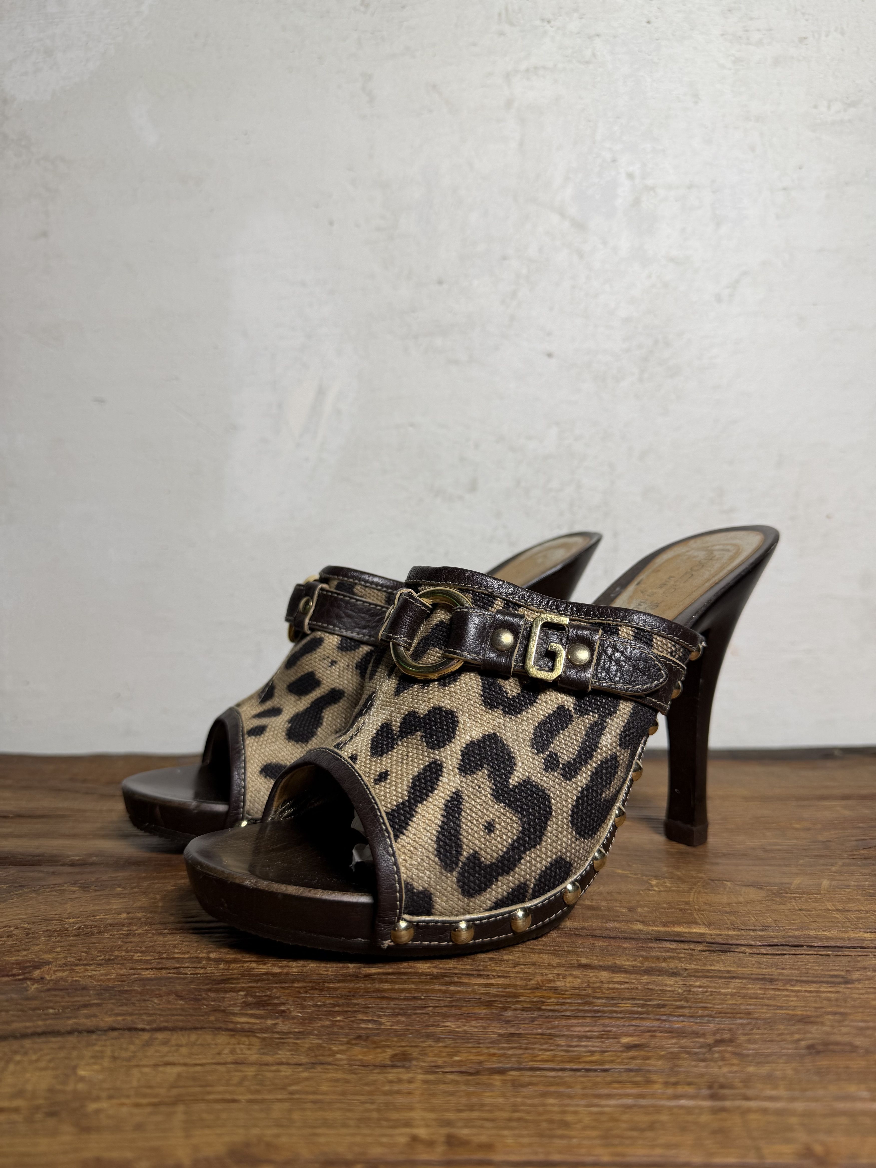 Dolce & Gabbana DOLCE & GABBANA Brown & Beige Canvas Leather Clog Sandals Size US 9 / IT 39 - 2 Thumbnail