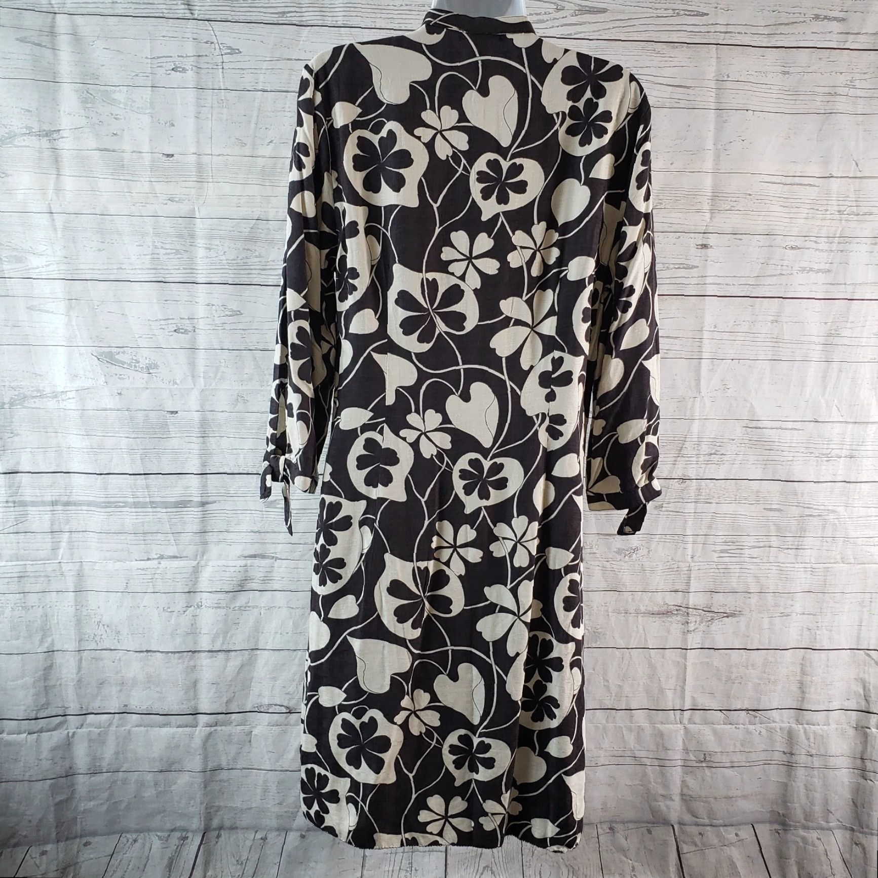 Lucky Brand Lucky Brand Womens Dress M Gray Cream Floral Pleated 3/4 Sleeve Knee Length Casual Shift Size M / US 6-8 / IT 42-44 - 4 Thumbnail