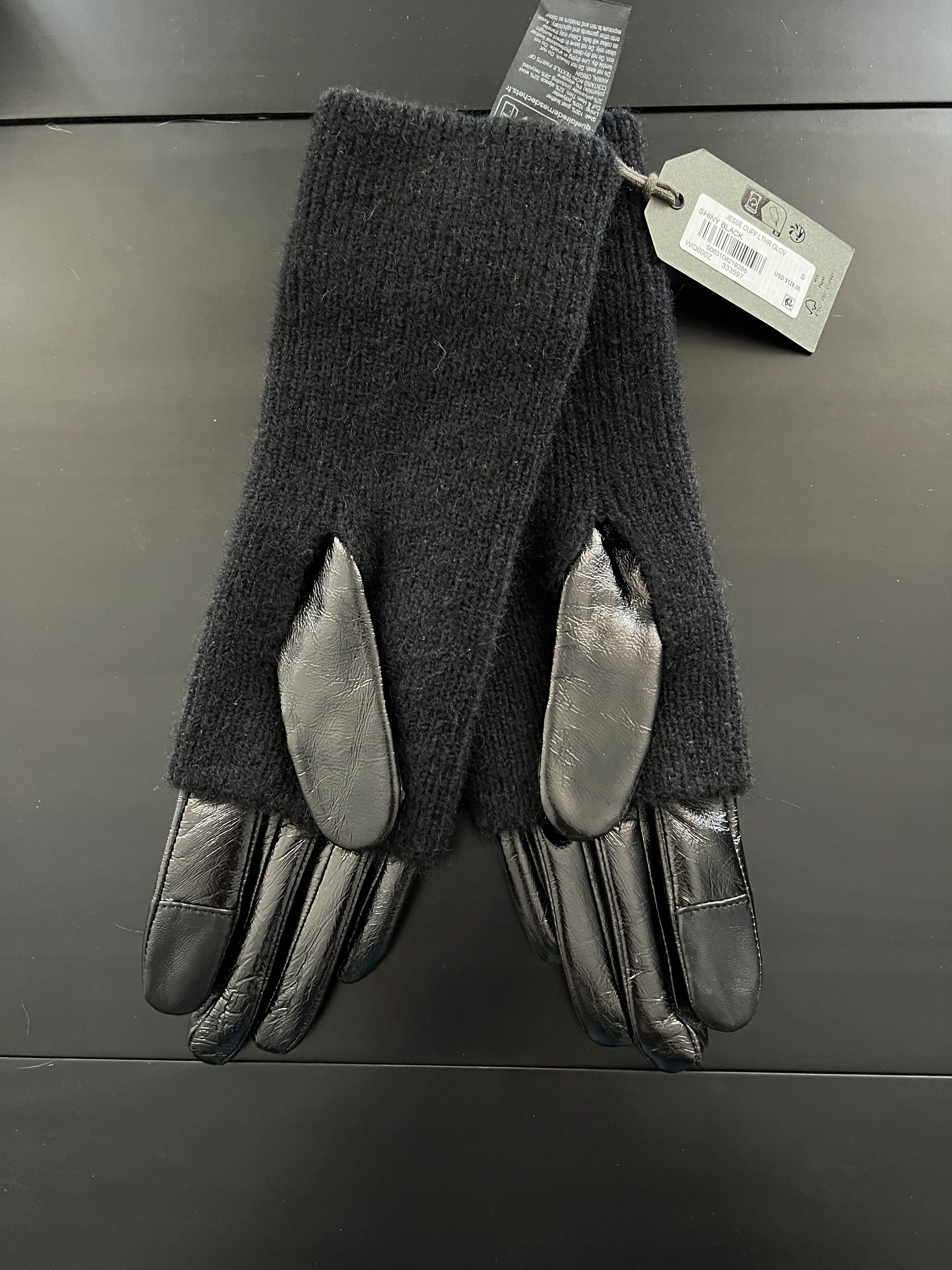 Allsaints Jesse Cuff Leather Glove in Shiny Black Size ONE SIZE - 4 Thumbnail
