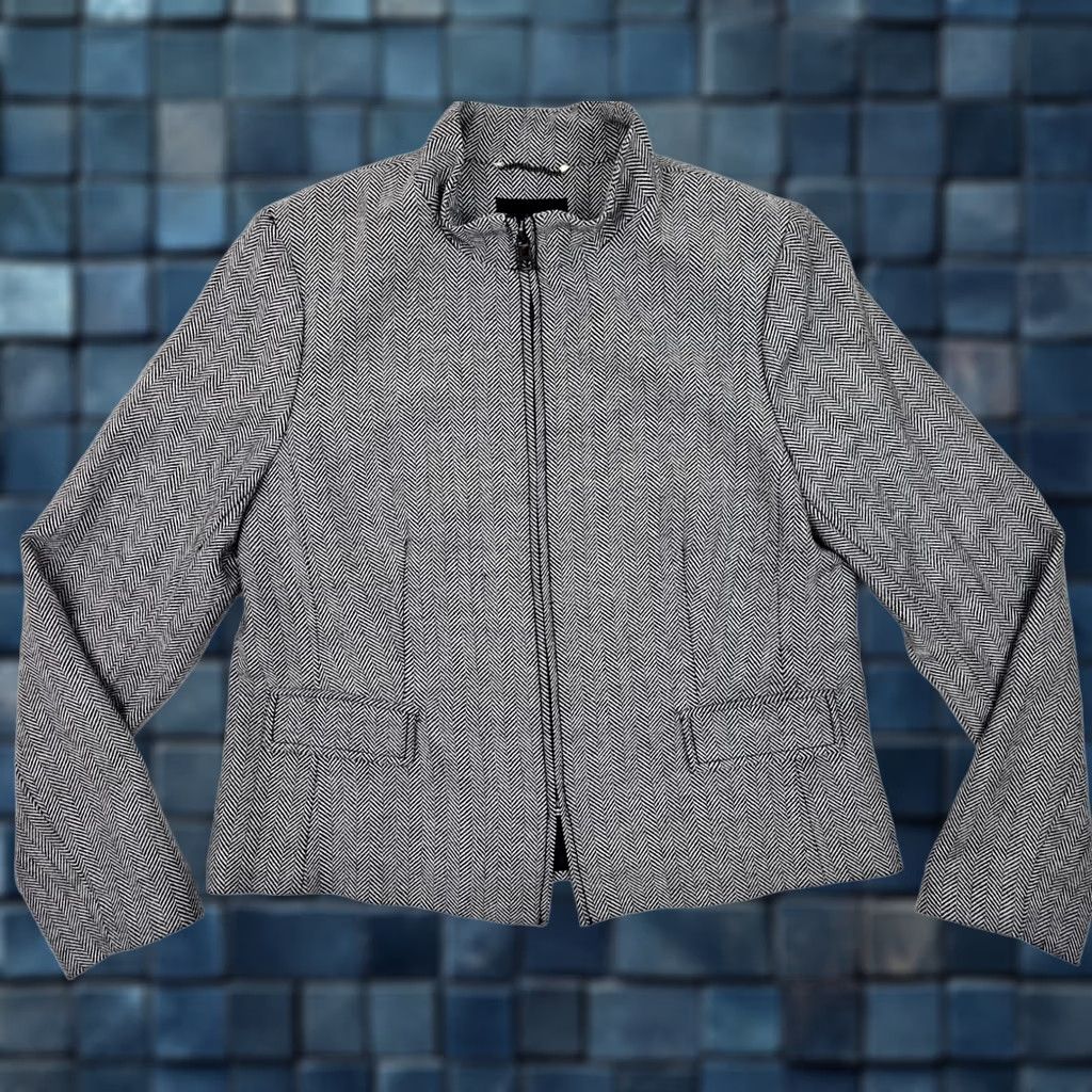 Banana Republic Banana Republic Wool Blend Herringbone Jacket Women 12 Lined Zip Black 40" Chest Classic Fit Wool Blend Pattern 90s Designer Modern Professional Size XL / US 12-14 / IT 48-50 - 1 Thumbnail