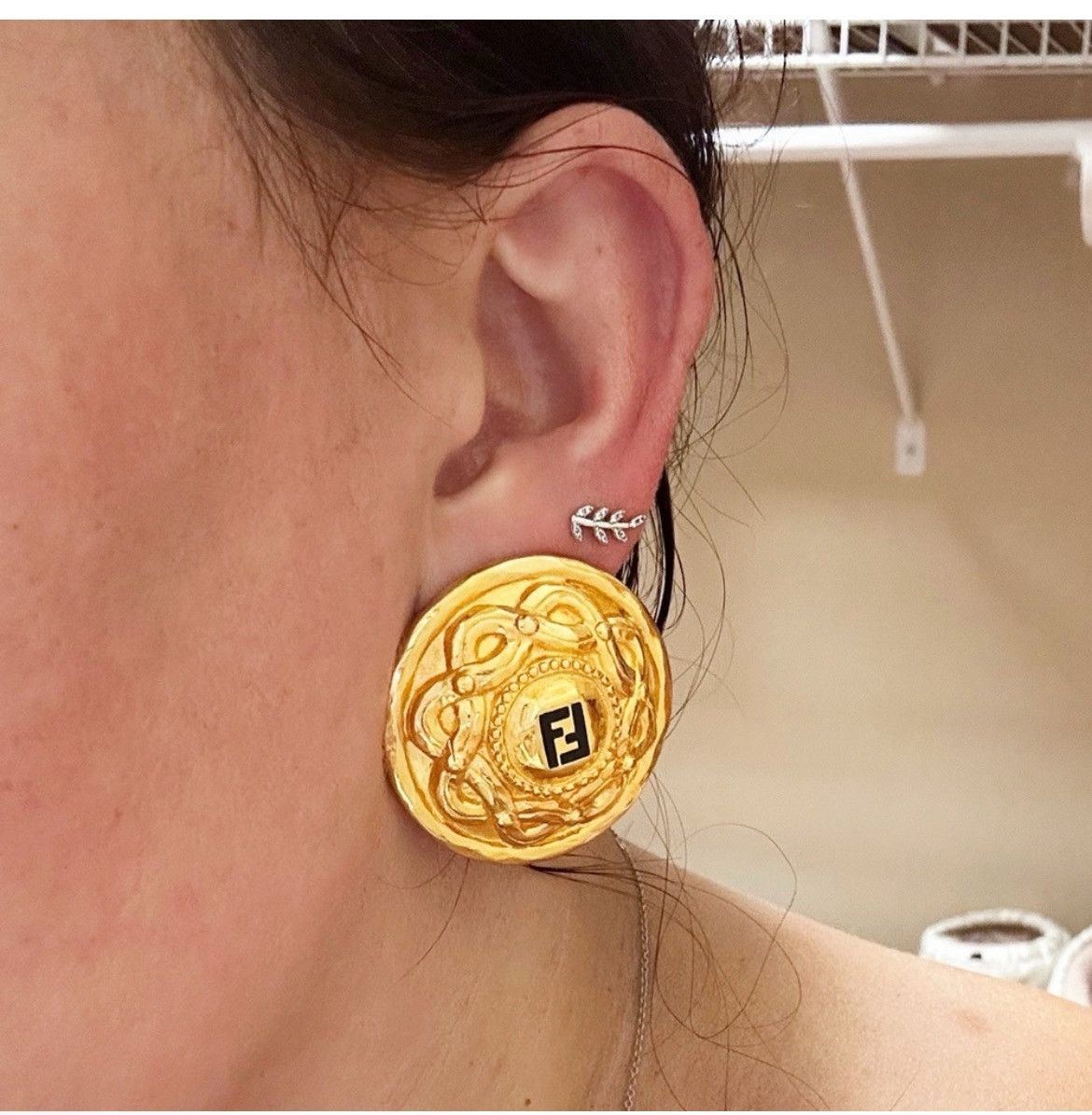 Fendi Authentic Fendi Rare Vintage 18kt G.P FF XL Clip on Earrings Size ONE SIZE - 11 Thumbnail