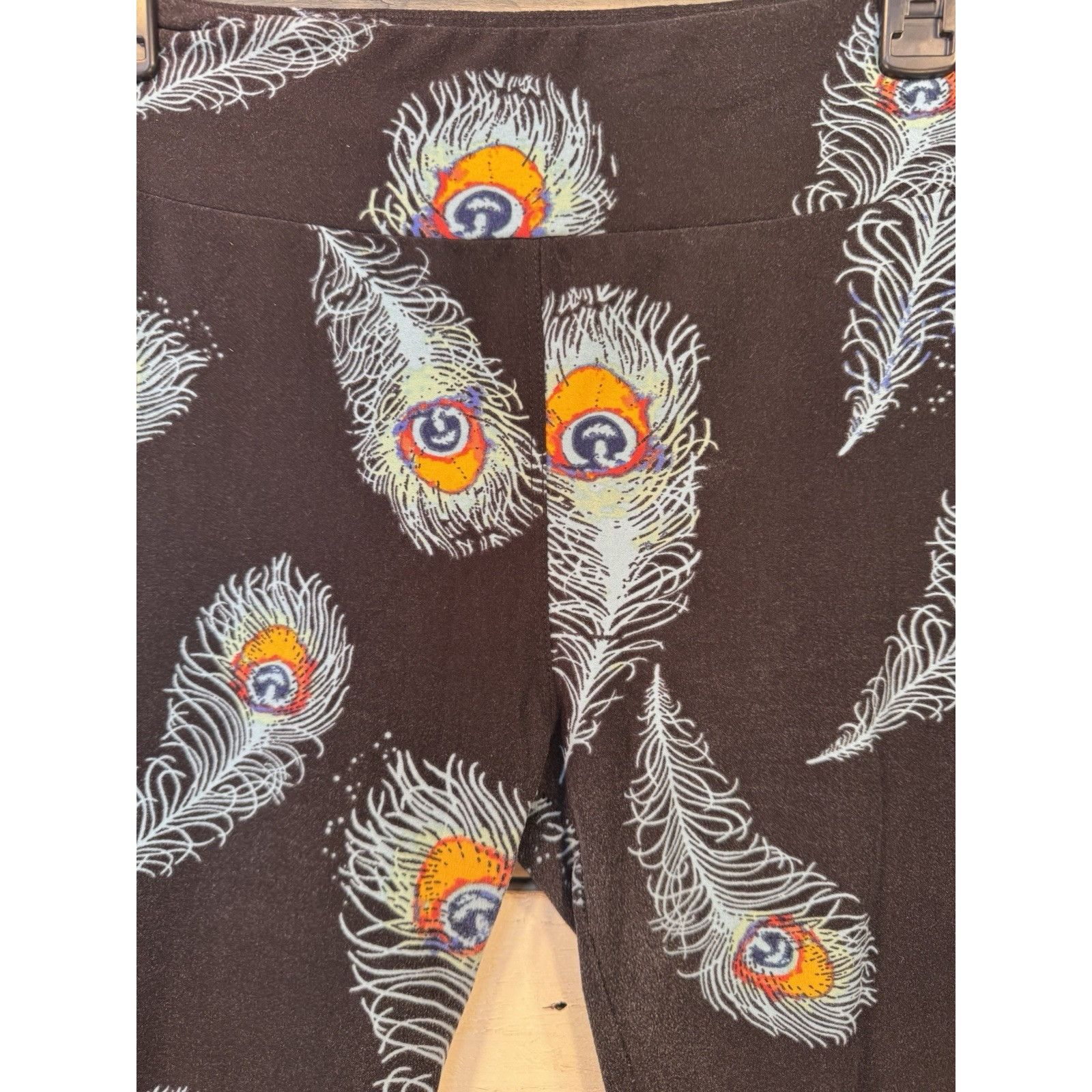 Other LuLaRoe Leggings OS One Size BLACK & BLUE PEACOCK FEATHERS G Size 29" - 2 Thumbnail