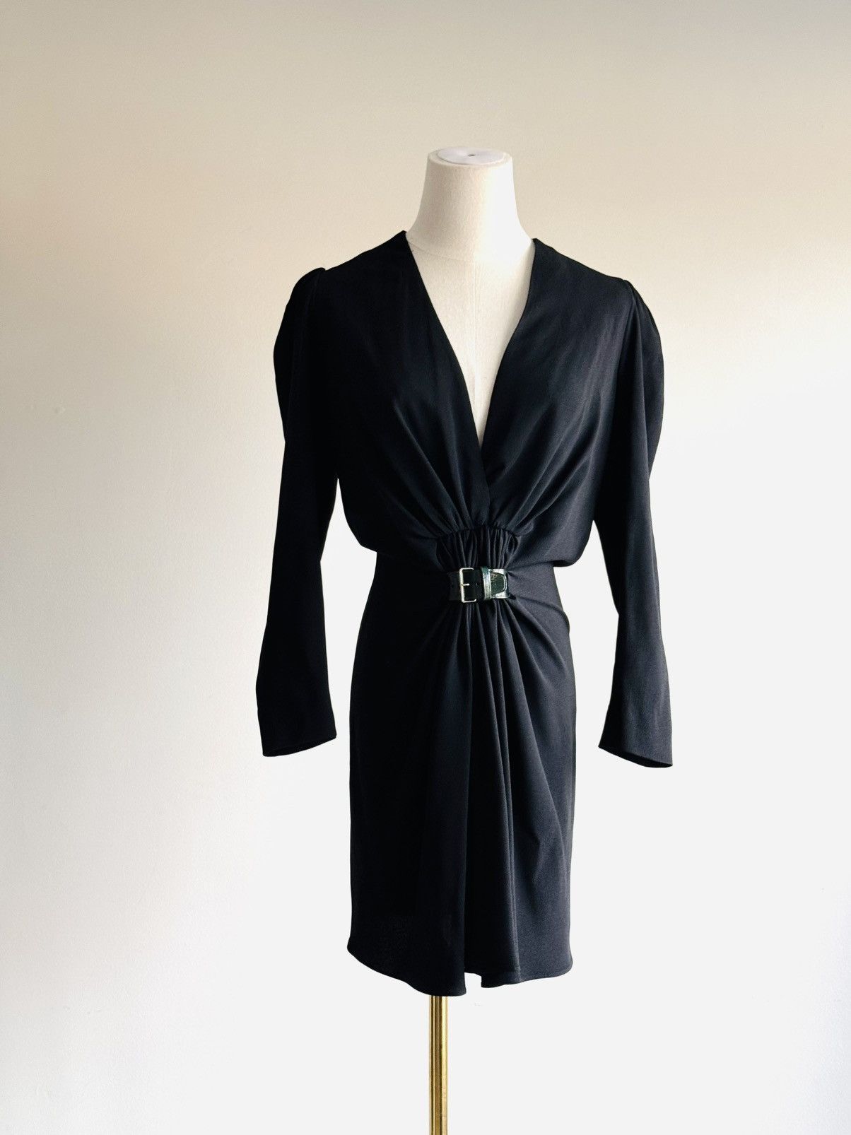 Anthony Vaccarello × Saint Laurent Paris × Yves Saint Laurent Saint Laurent Black plunge neckline mini dress longsleeve 36 Size XS / US 0-2 / IT 36-38 - 1 Thumbnail