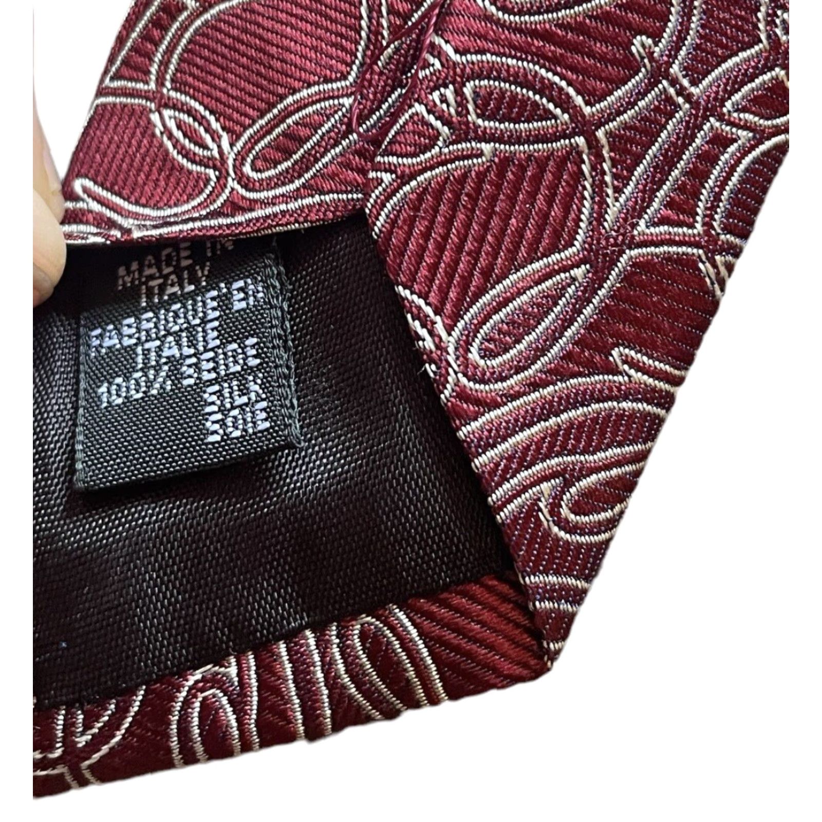 Saks Fifth Avenue VINTAGE Saks Fifth Avenue Tie Men Monogram 100% Silk Made In Italy Maroon Red Classic Width 57-60" Size ONE SIZE - 4 Thumbnail