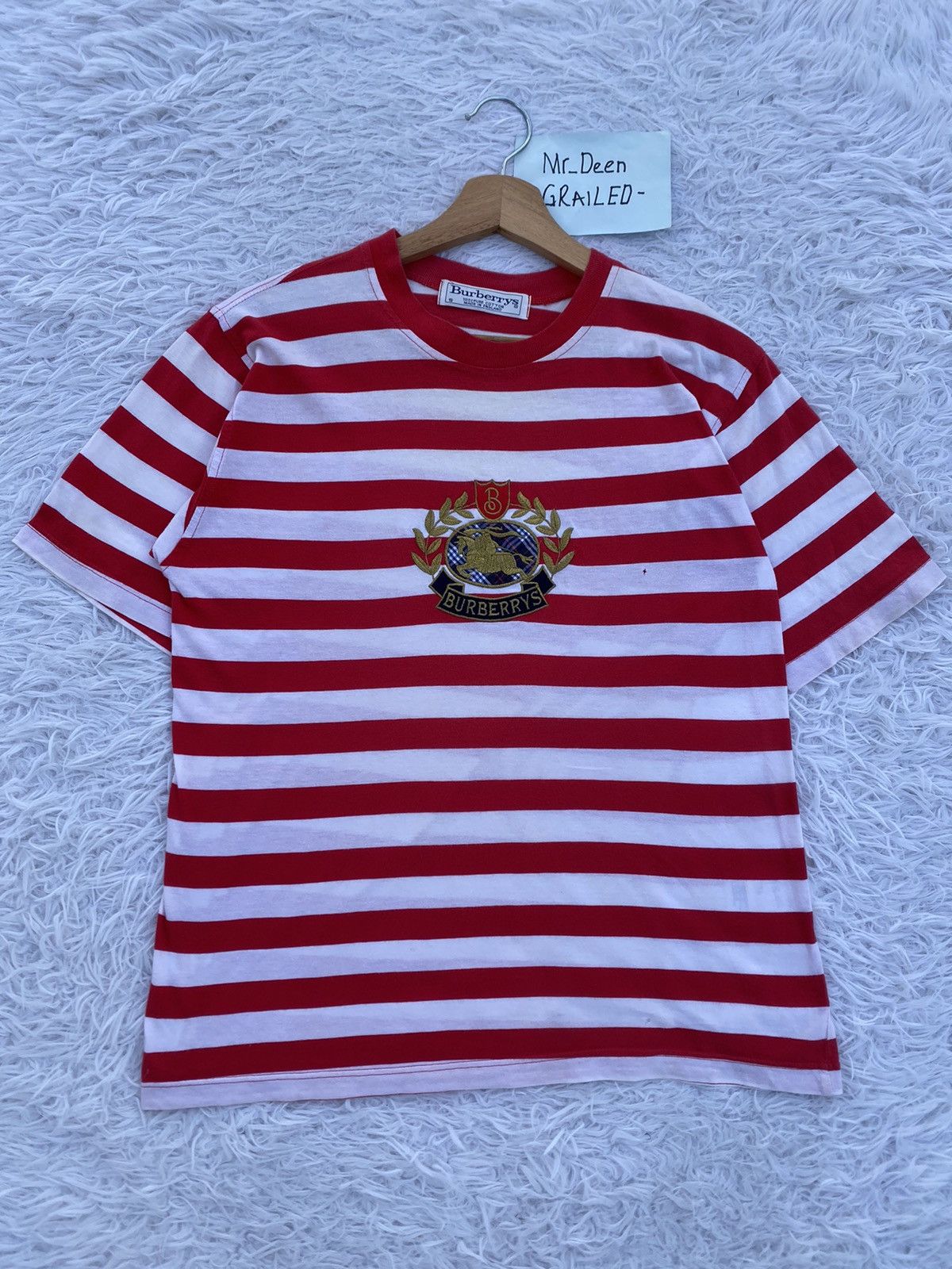 Burberry Rare Vintage Burberry Spellout Biglogo Stripes Tshirt Size US M / EU 48-50 / 2 - 1 Thumbnail