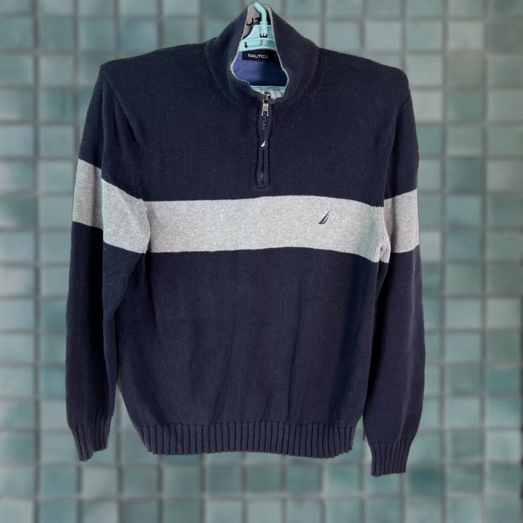 Nautica Nautica Mens Cotton Collared 1/4 Zip Long Sleeves Blue Pullover Sweater Size XL Size US XL / EU 56 / 4 - 1 Thumbnail