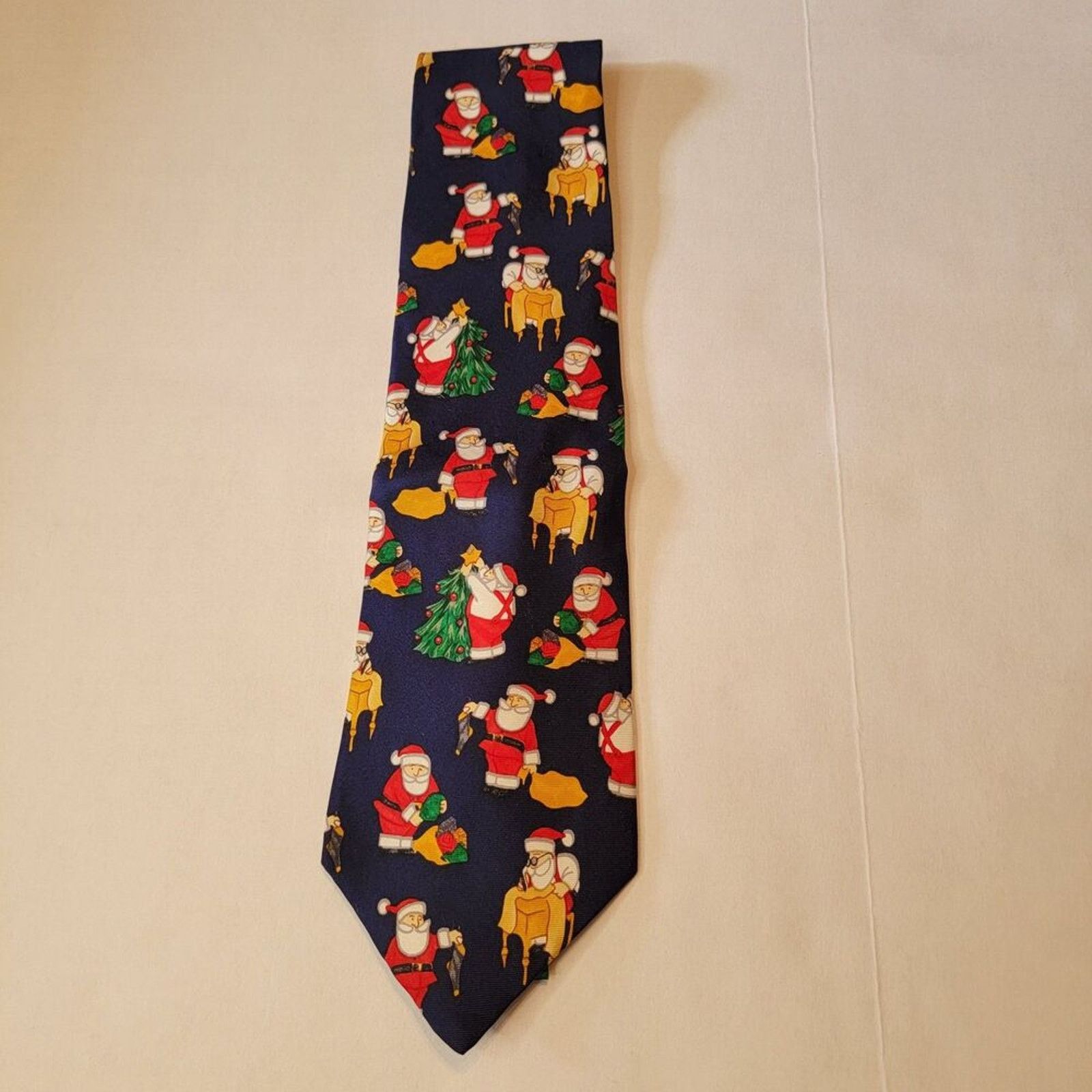 John Henry John Henry Christmas Tie "Working Santa" Navy Blue 100% Silk Size ONE SIZE - 2 Thumbnail