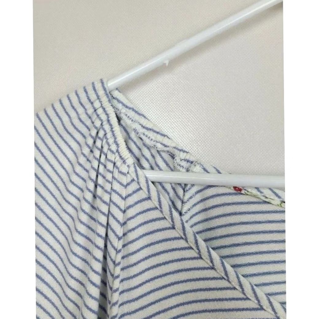 Vintage VINTAGE Verve Ami Boho Top Womens L Blue White Striped Short Sleeve Casual Eyelet Size L / US 10 / IT 46 - 7 Thumbnail