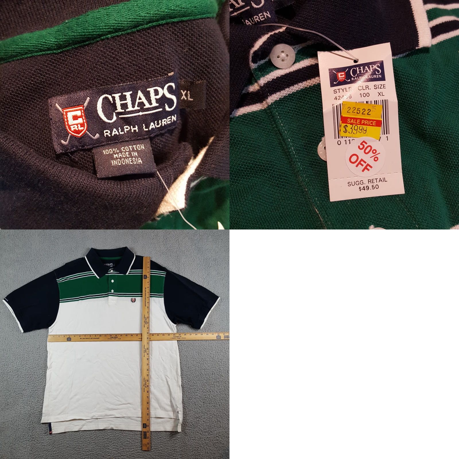 Ralph Lauren VINTAGE Chaps Golf Polo Shirt Stripe Collared XL Green 90s Preppy Vintage 90s Golf Shirt Mens Size US XL / EU 56 / 4 - 8 Thumbnail