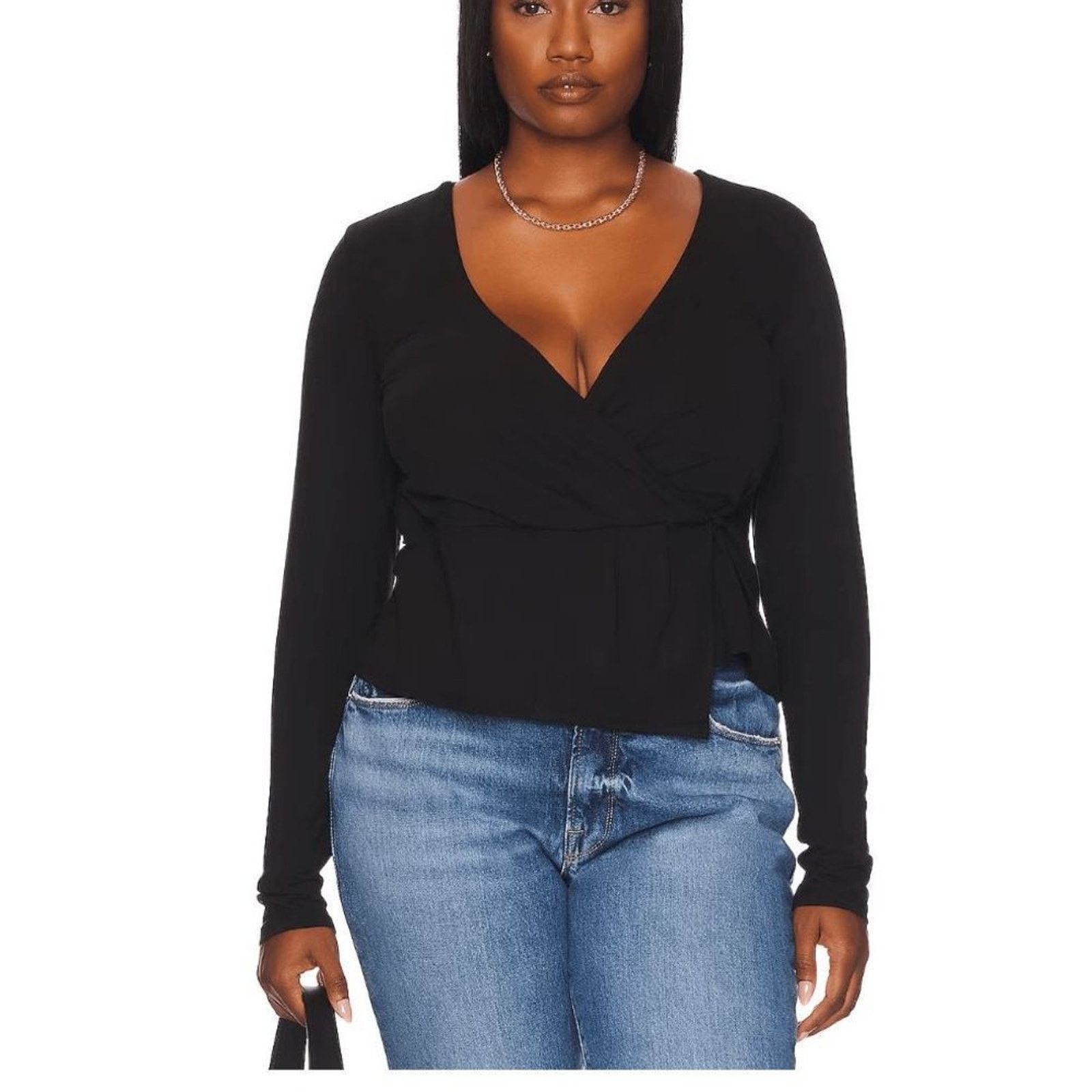 Good American Good American NWT Black Wrap Top , Size 7 (4XL), MSRP $95 Size 4XL / US 24-26 - 1 Thumbnail