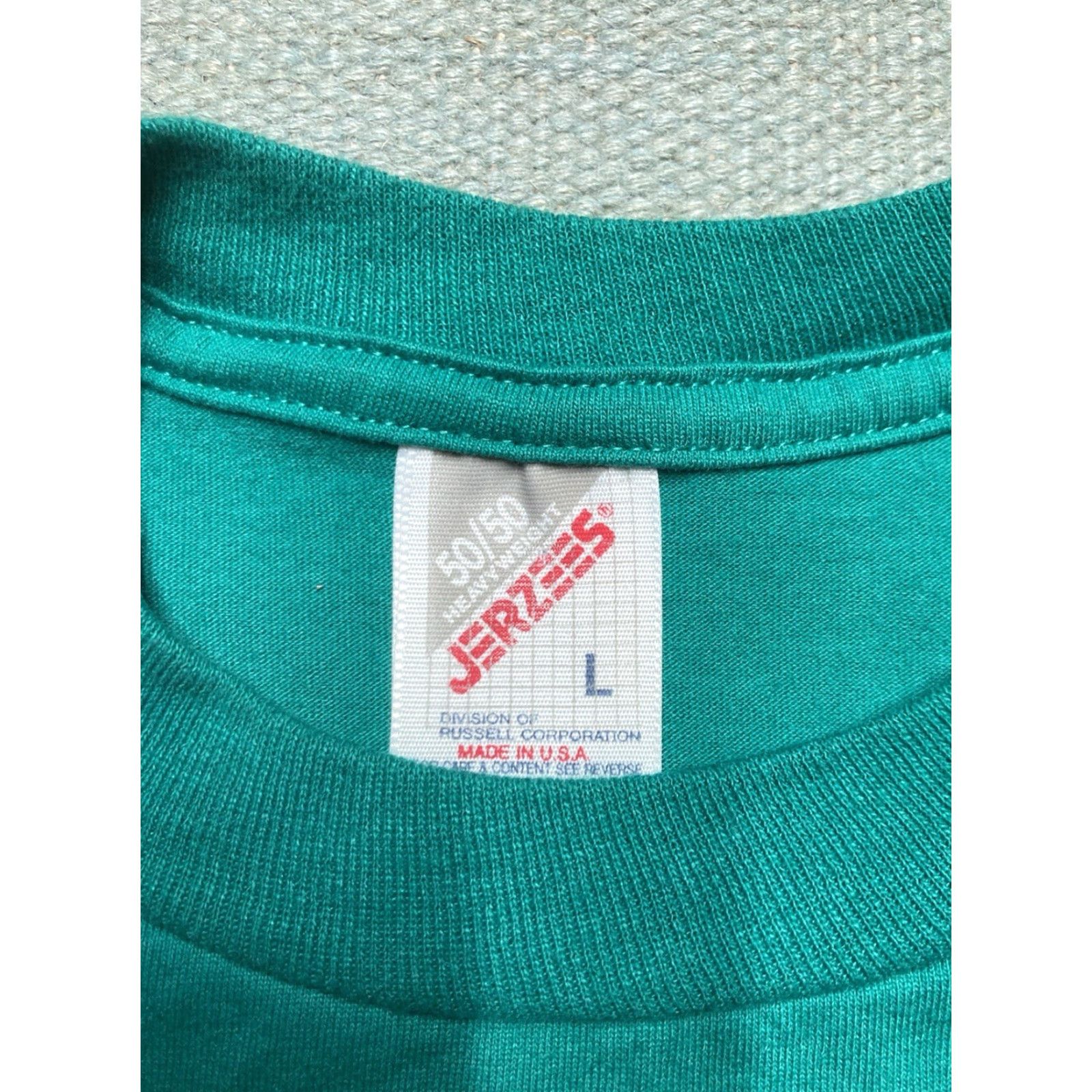 Jerzees VINTAGE Jerzees T-Shirt Large Men 80s 90s Teal Aqua Turquoise Single Stitch Blue 80s Theme Mens Size US L / EU 52-54 / 3 - 3 Thumbnail