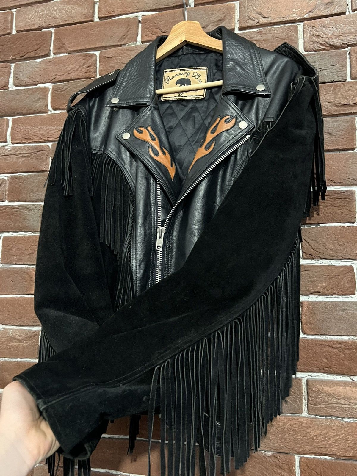 Vintage vintage biker leather suede fringe jacket flames rare 3XL Size US XXL / EU 58 / 5 - 3 Thumbnail