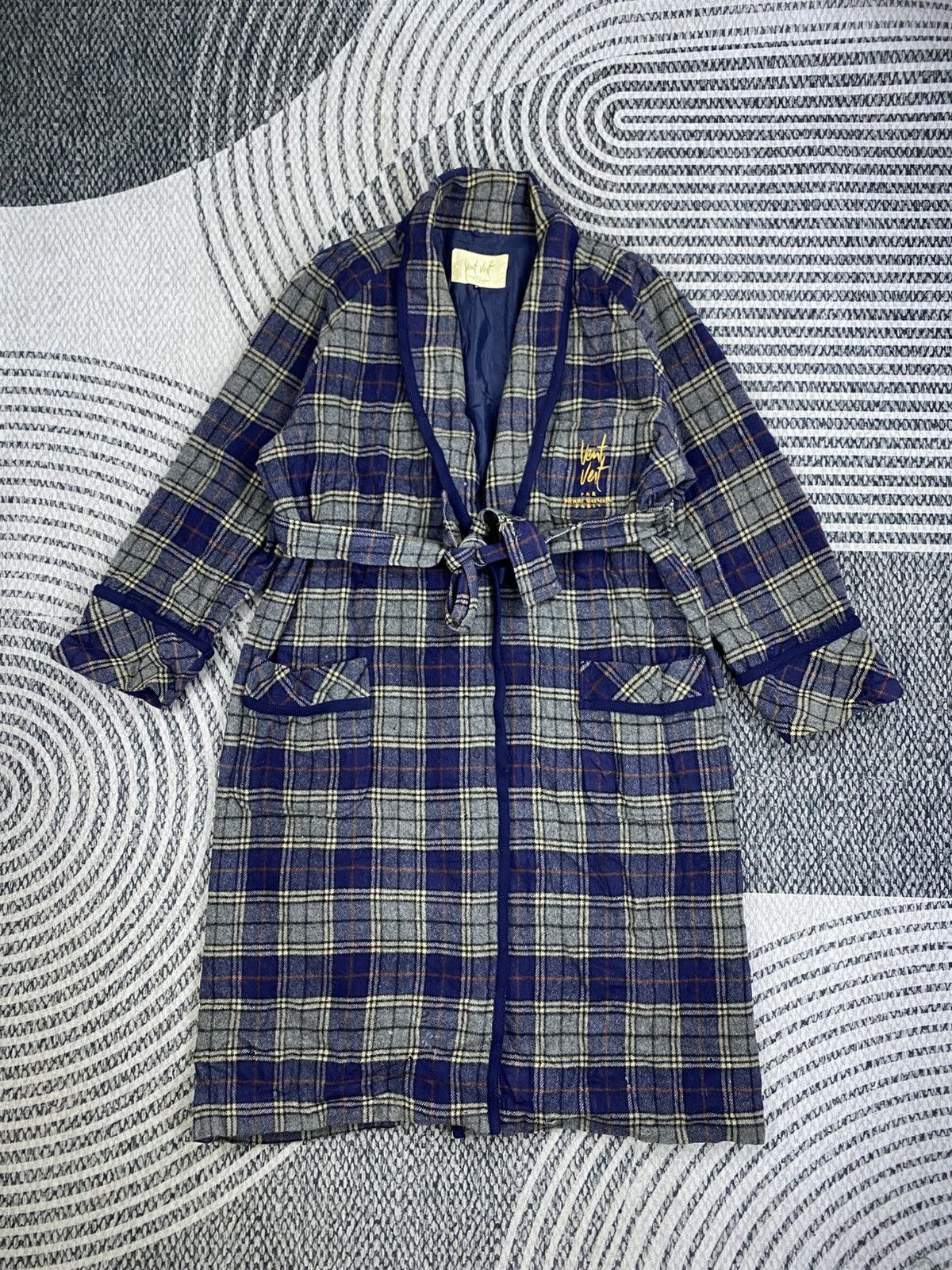 Pierre Balmain Vtg Vent Vert Pierre Balmain Navy Checked Long Wool Jacket Size US XL / EU 56 / 4 - 1 Thumbnail
