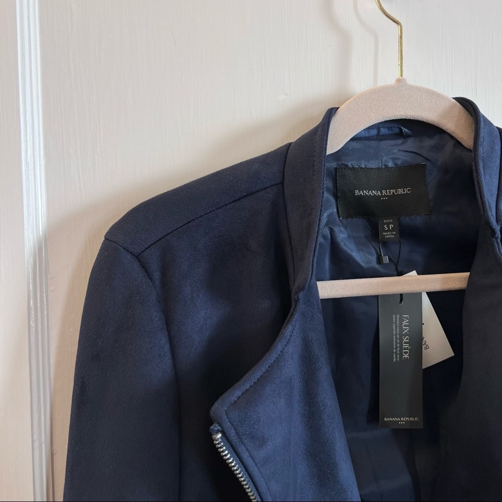 Banana Republic Banana Republic Petite Blue Faux Suede Moto Jacket Size S / US 4 / IT 40 - 9 Thumbnail