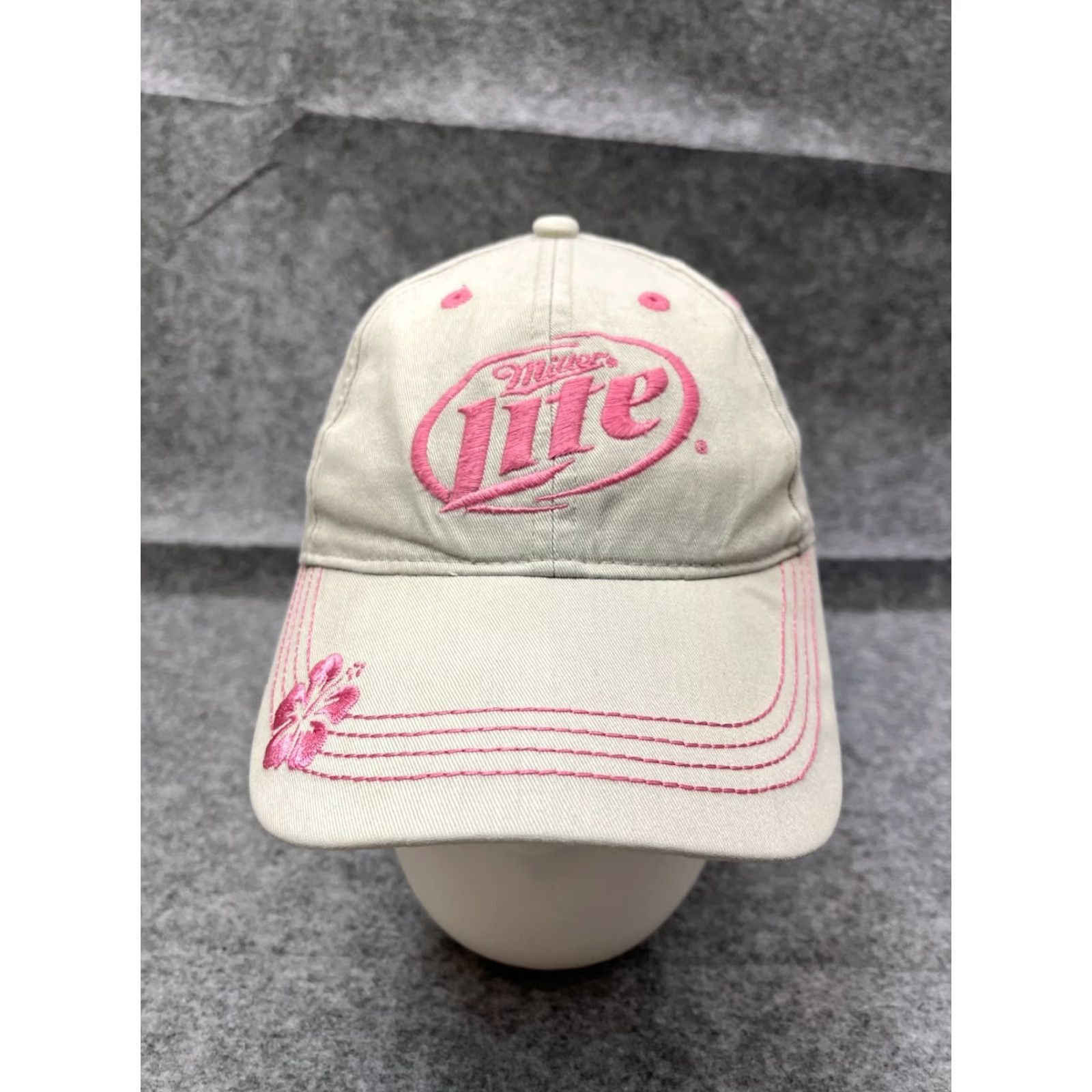 Vintage Miller Lite Hat Cap Strap Back Women One Size White Pink Floral 100% Cotton Baseball Cap Adjustable Womens Hats Accessories Size ONE SIZE - 2 Thumbnail