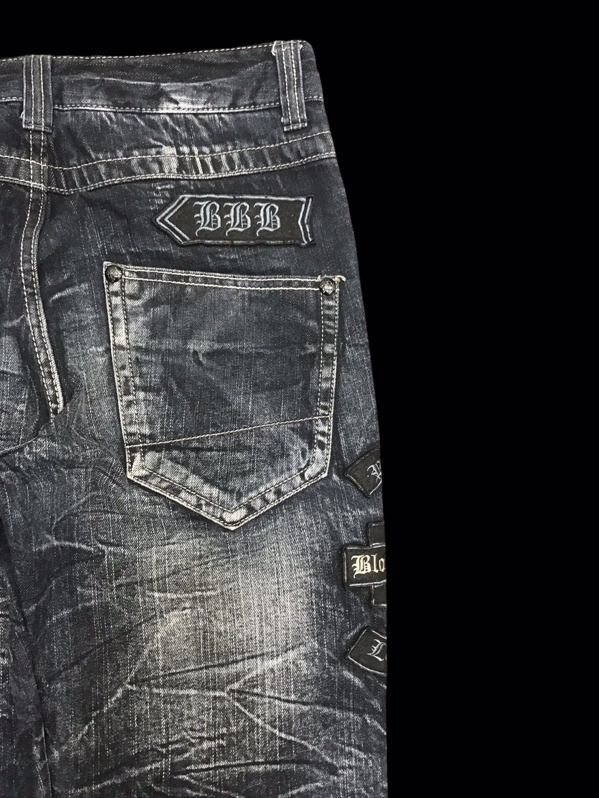 Japanese Brand 💥PUNK DENIM💥BLOW BY BLUE CRACKED FADES PATCHES DENIM F185 Size US 31 - 12 Thumbnail