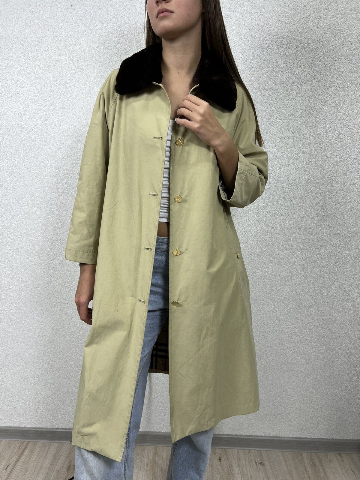 Burberry × Vintage Burberry Prorsum Wmns Novacheck Fur Neck Wool Trench Coat Size ONE SIZE - 1 Thumbnail